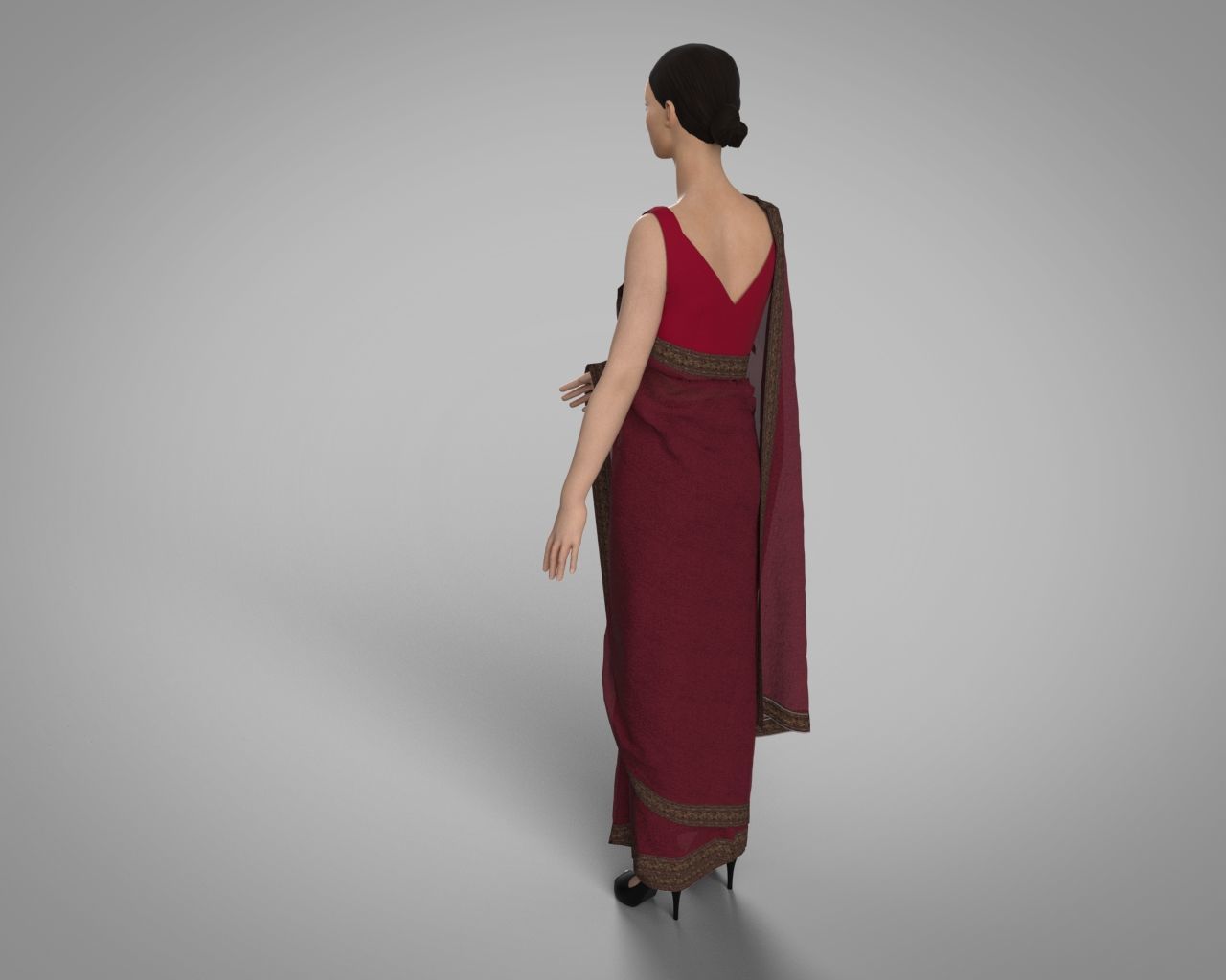 3 d Saree Model with Border Indian Traditional 3D model 3D model_11