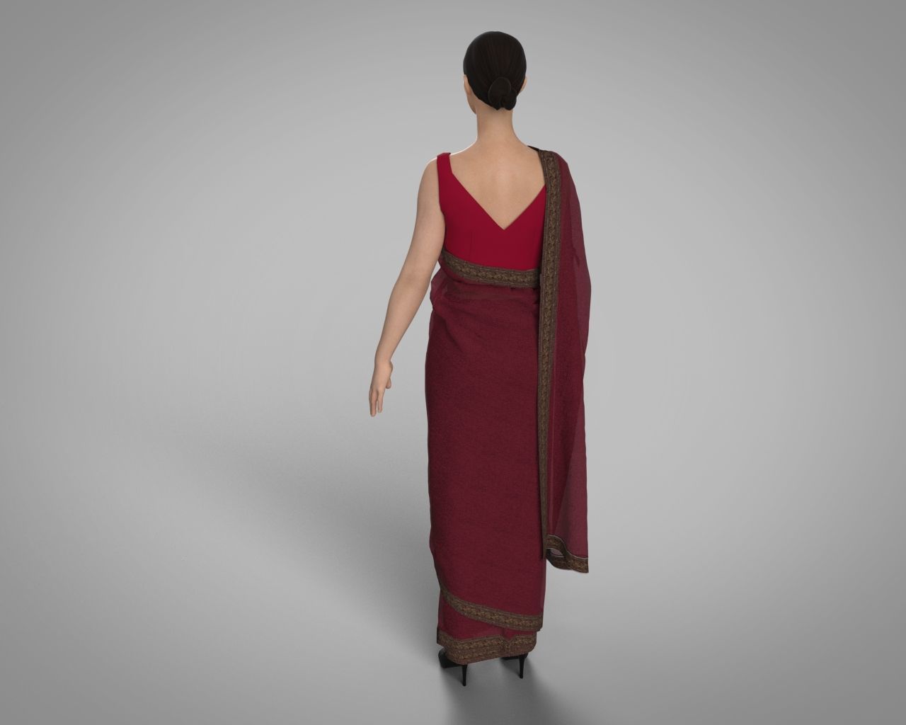3 d Saree Model with Border Indian Traditional 3D model 3D model_10