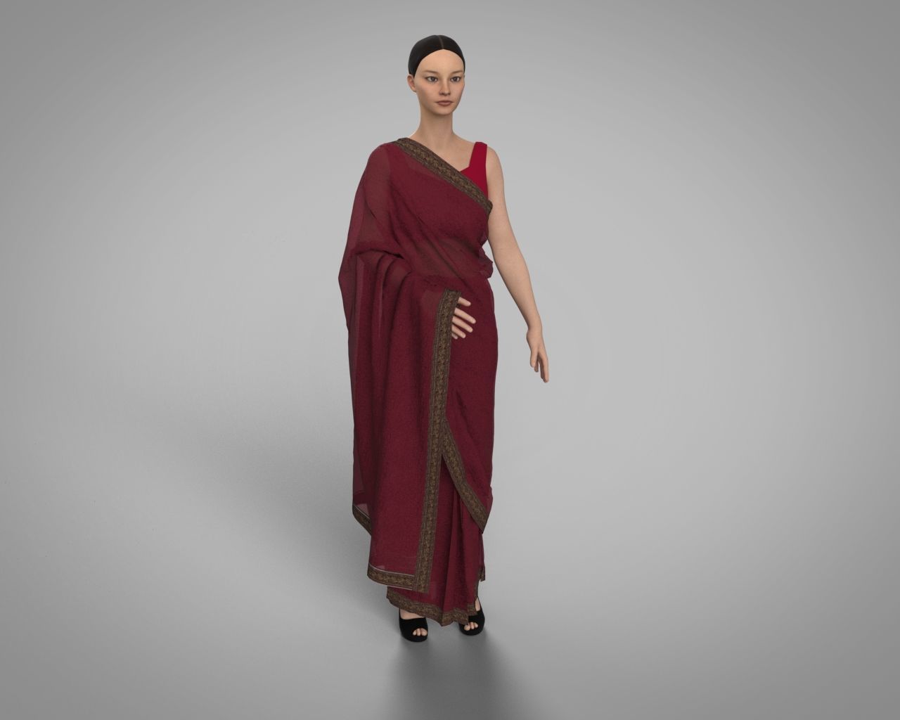 3 d Saree Model with Border Indian Traditional 3D model 3D model_2