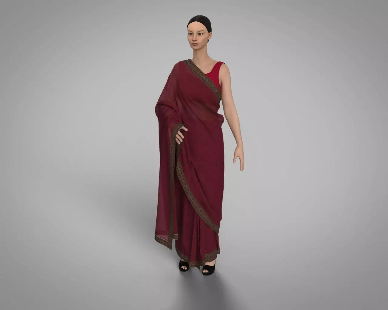 3 d Saree Model with Border Indian Traditional 3D model 3D model_0