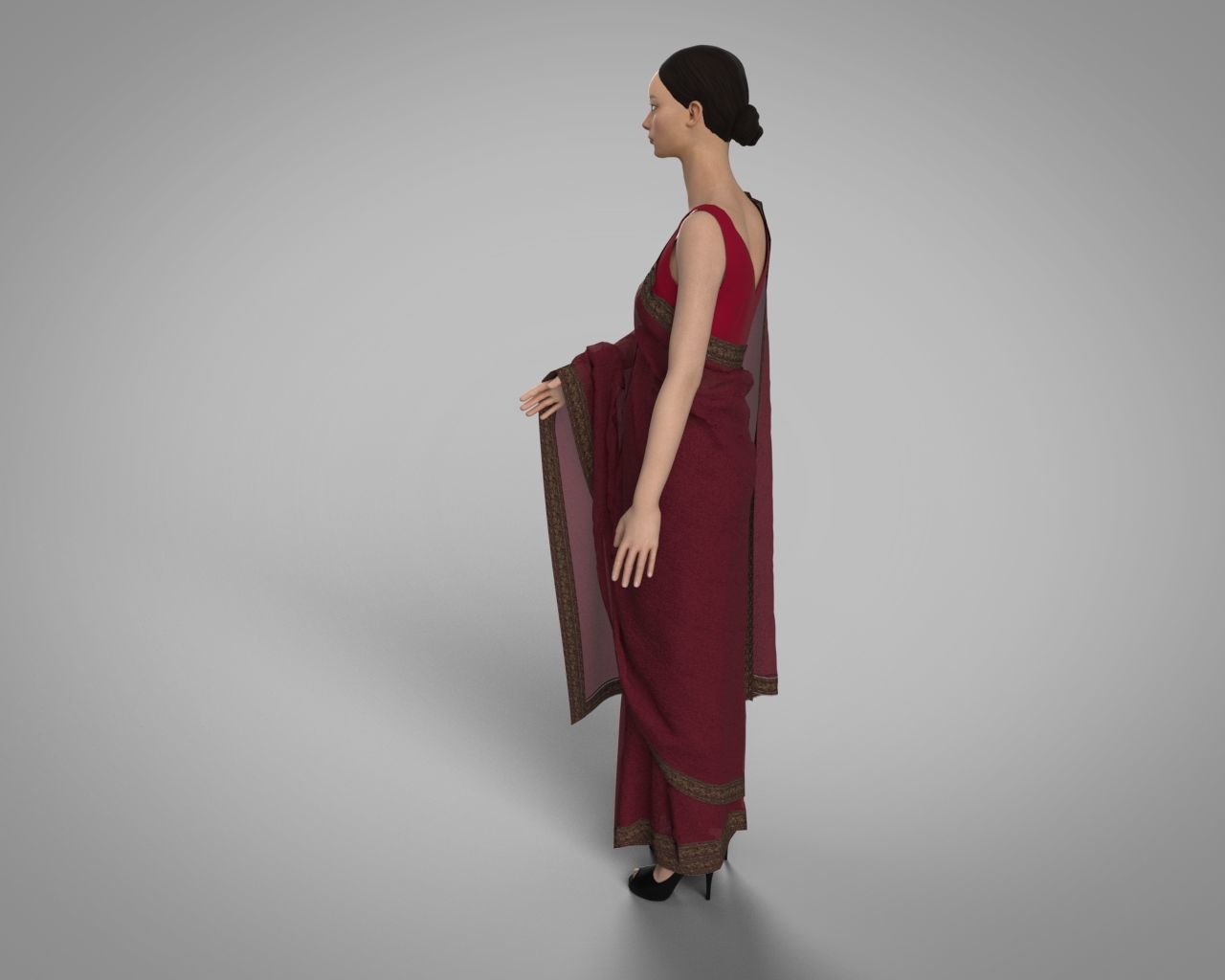 3 d Saree Model with Border Indian Traditional 3D model 3D model_12