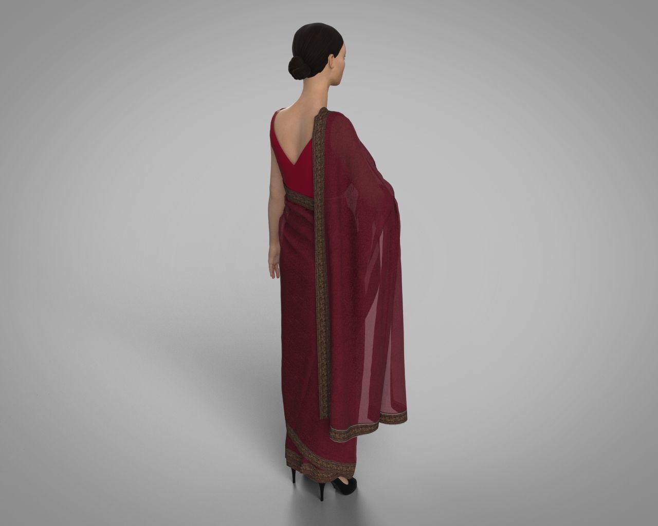 3 d Saree Model with Border Indian Traditional 3D model 3D model_8