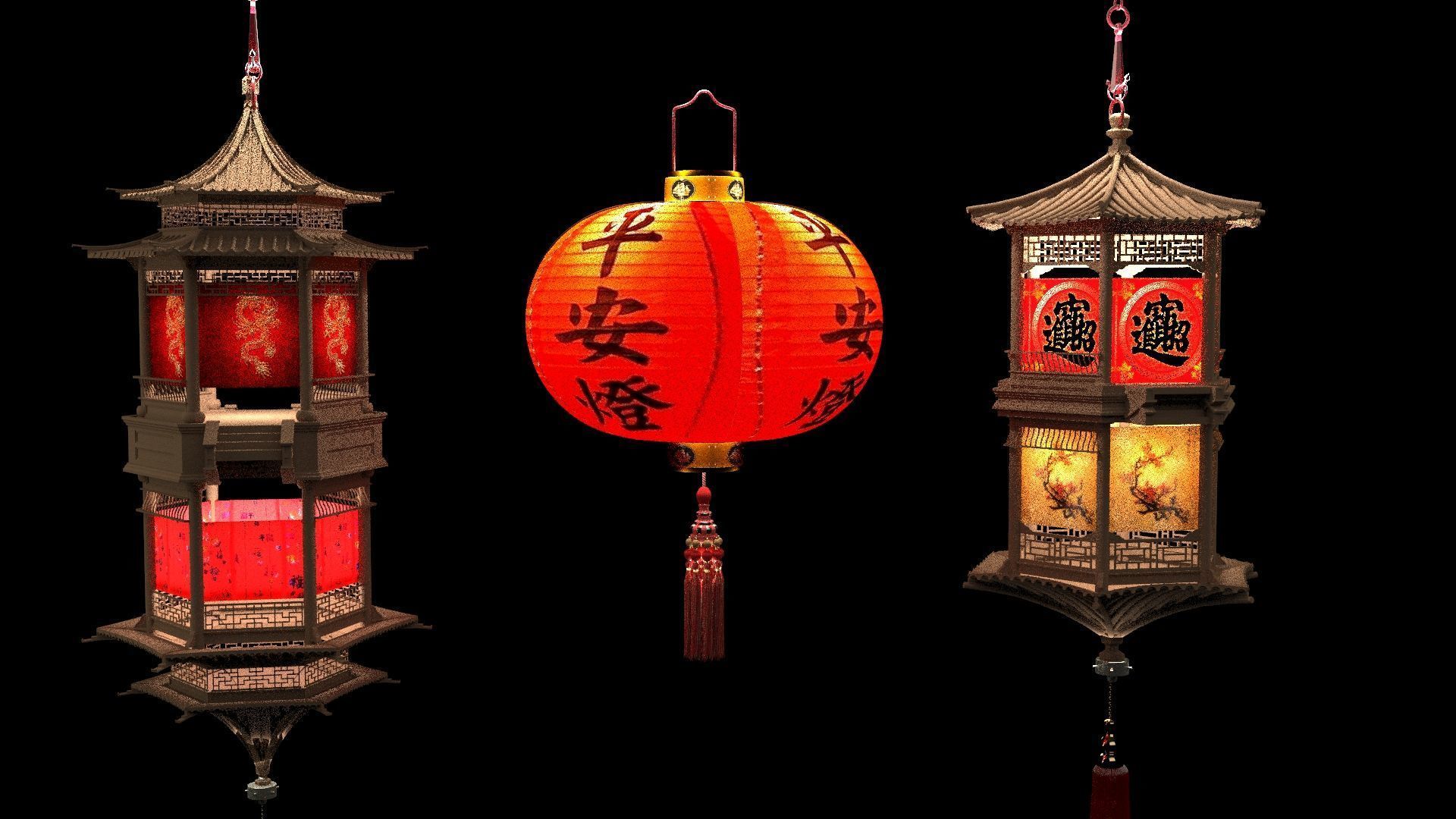 Chinese palace lantern 3D model_5