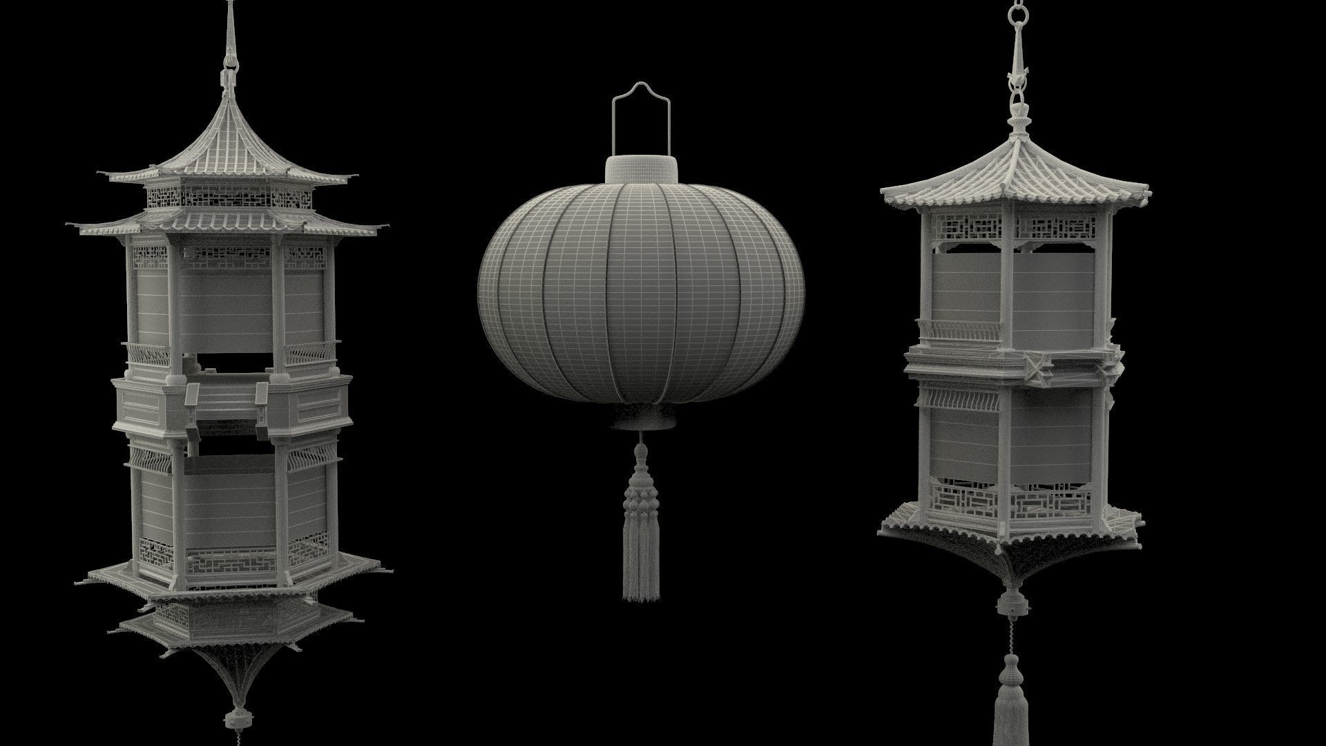 Chinese palace lantern 3D model_7