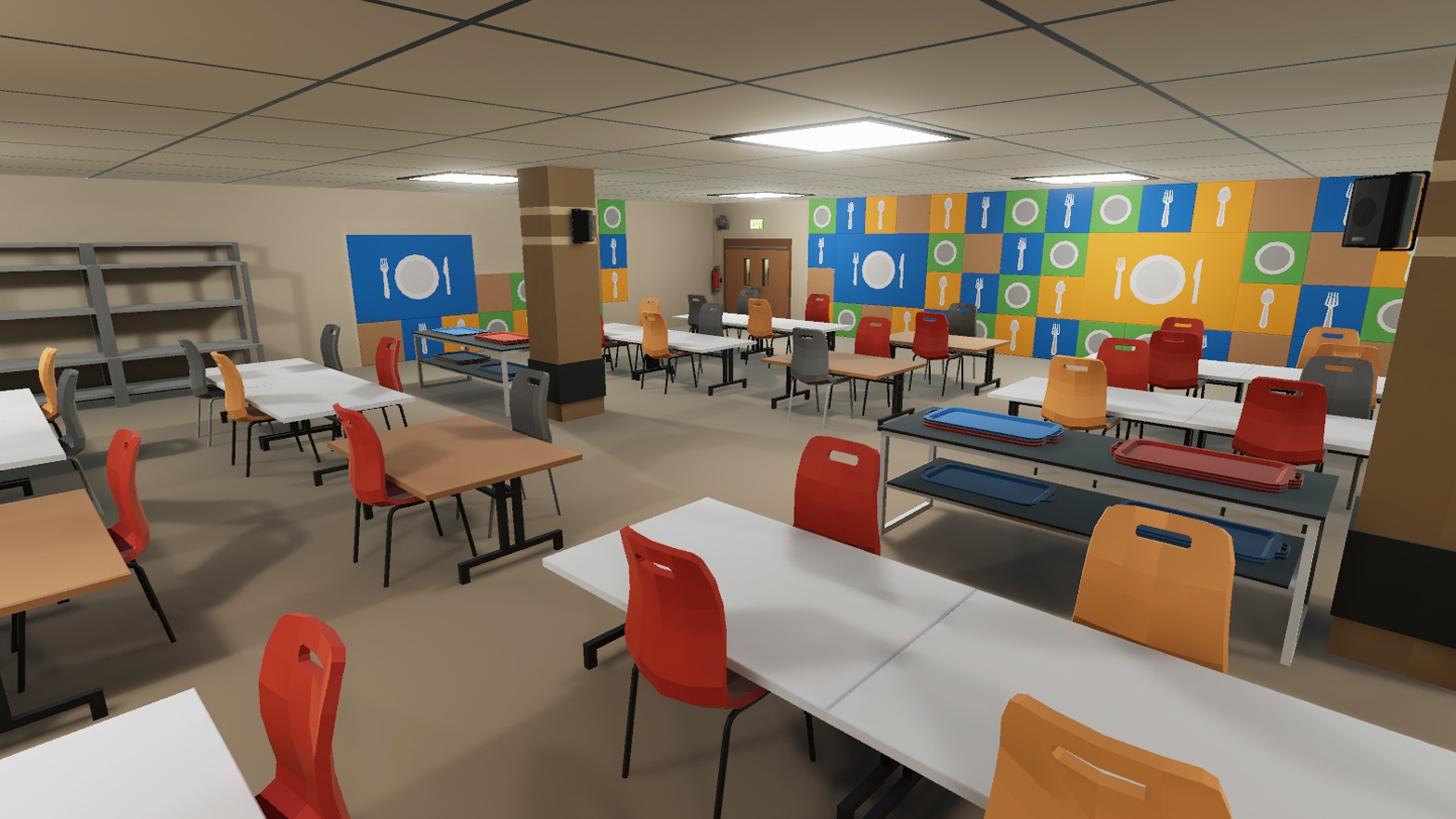 School Dining Room Low-poly 3D model_3