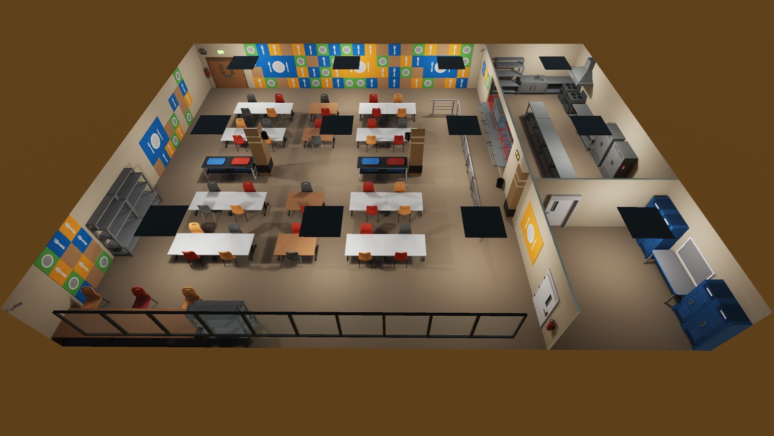 School Dining Room Low-poly 3D model_9