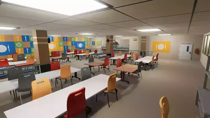 School Dining Room Low-poly 3D model