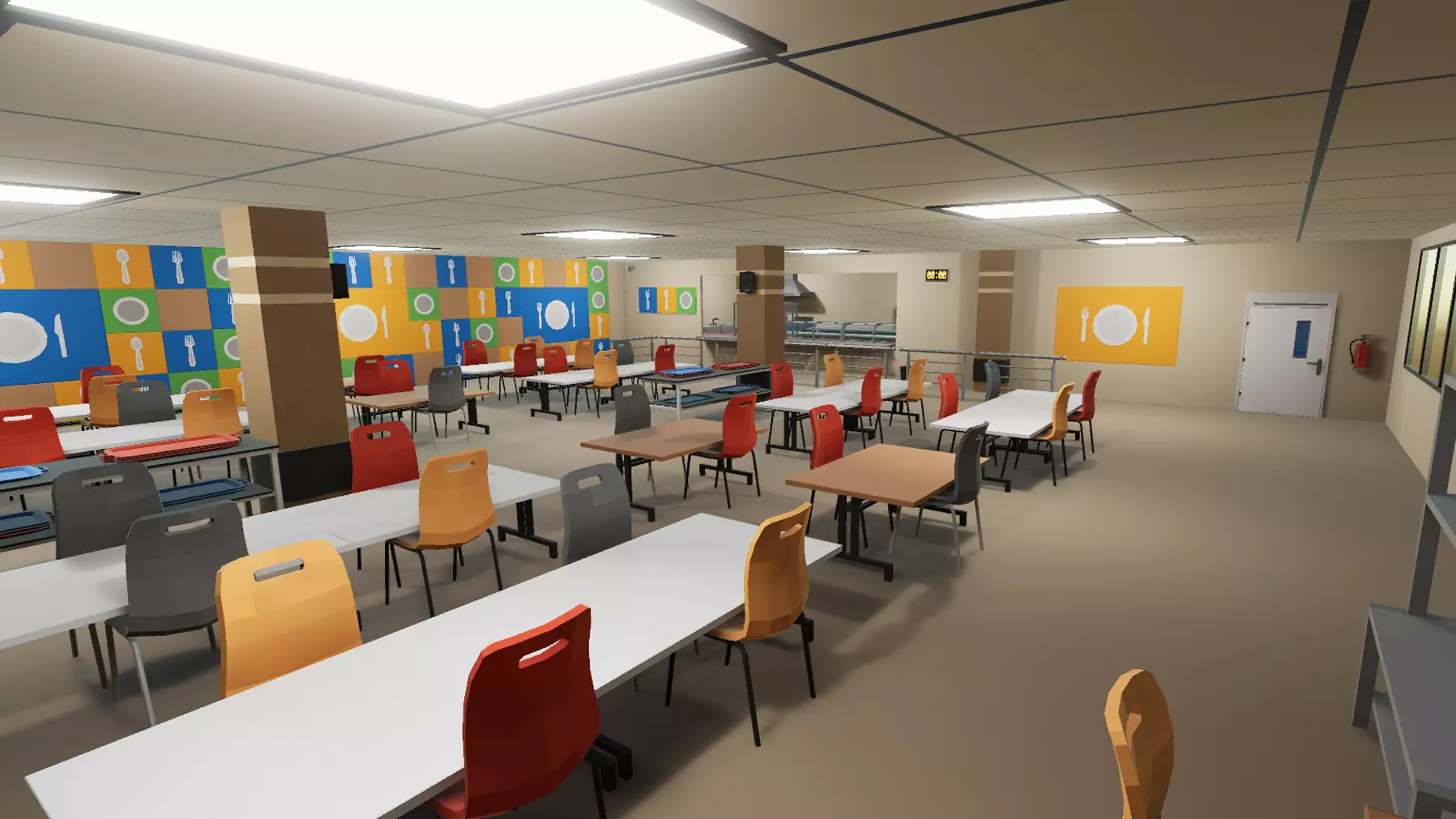 School Dining Room interior Low-poly 3D model