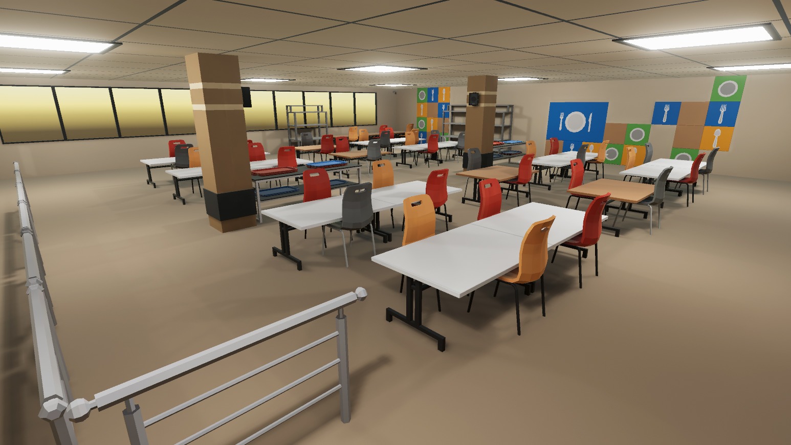 School Dining Room Low-poly 3D model_1