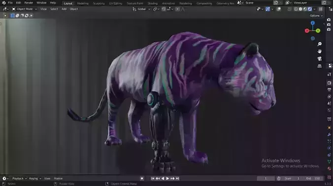 Fantasy Tiger with Robotic Leg Low-poly 3D model