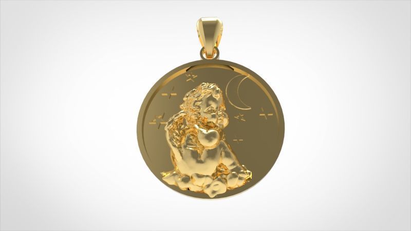 Vintage Cherub Baby Angel Heaven Wings Necklace Jewelry Gift 3D print model_10