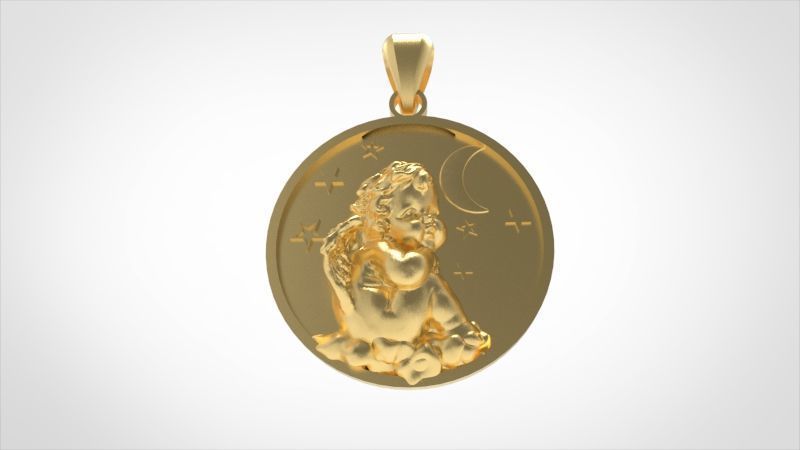 Vintage Cherub Baby Angel Heaven Wings Necklace Jewelry Gift 3D print model_11