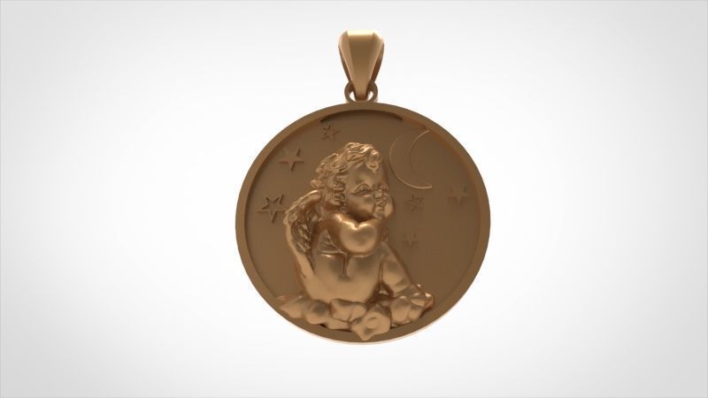 Vintage Cherub Baby Angel Heaven Wings Necklace Jewelry Gift 3D print model_4