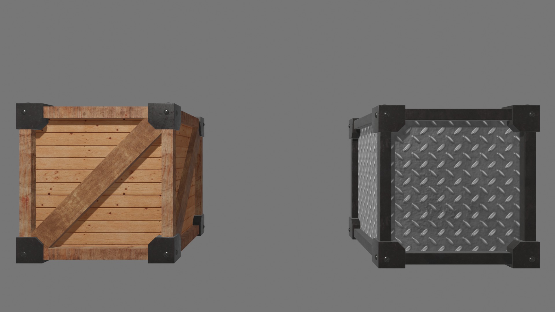 wooden and metal crate 3D model_2