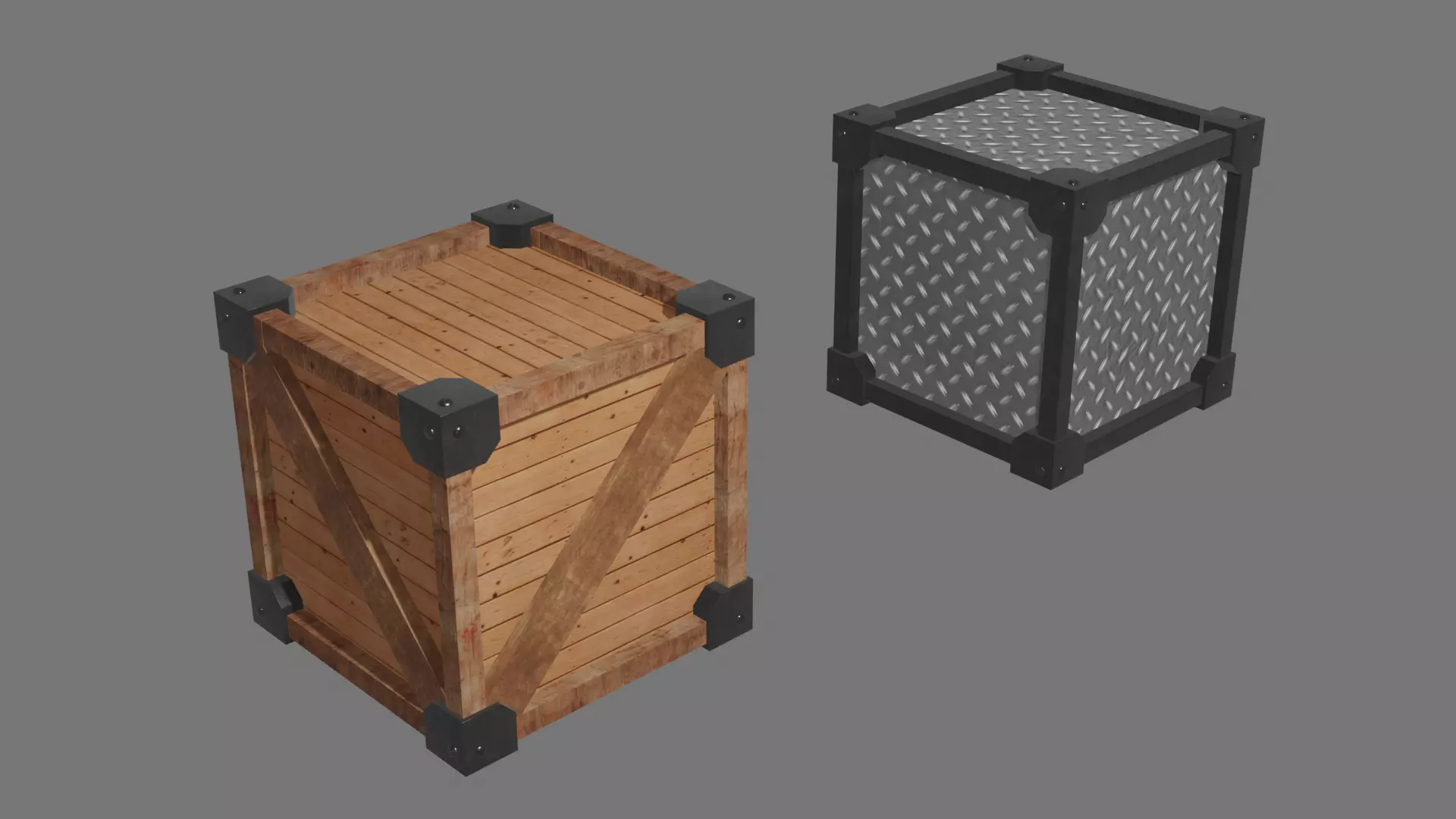wooden and metal crate 3D model_0