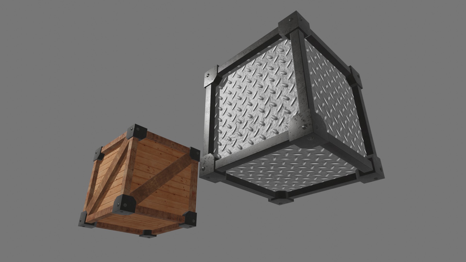 wooden and metal crate 3D model_1