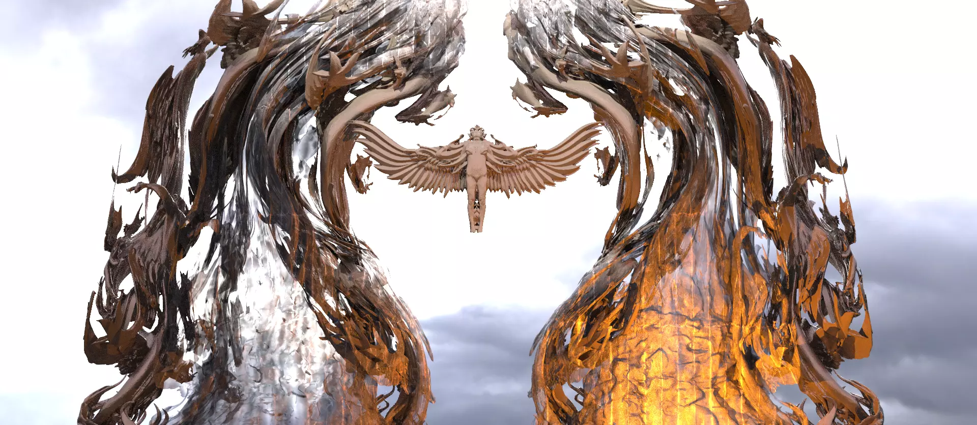 Angel horde wave sculpture 3D model_0