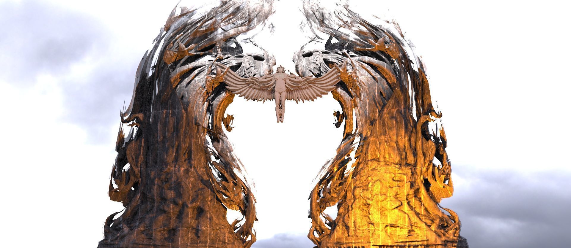 Angel horde wave sculpture 3D model_1