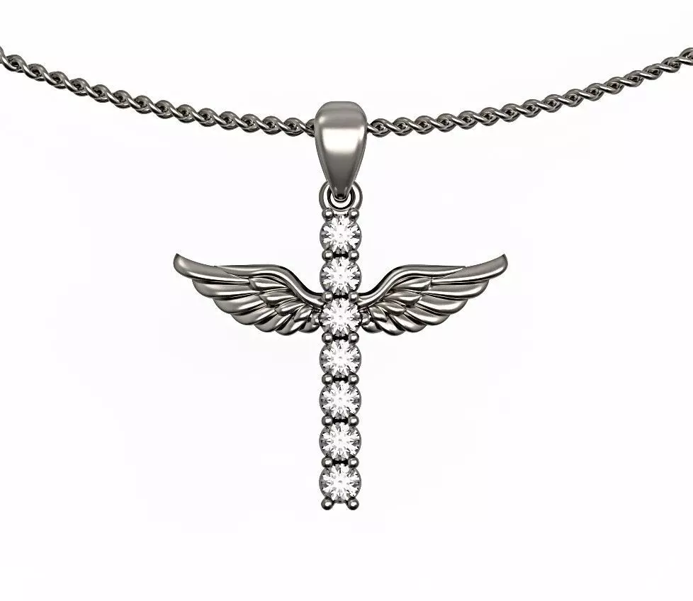 Angel Wings Cross Necklace 7 gemstones 3D print model