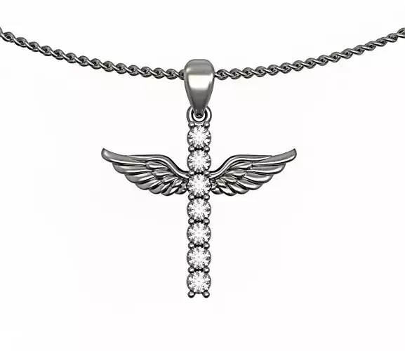 Angel Wings Cross Necklace 7 gemstones