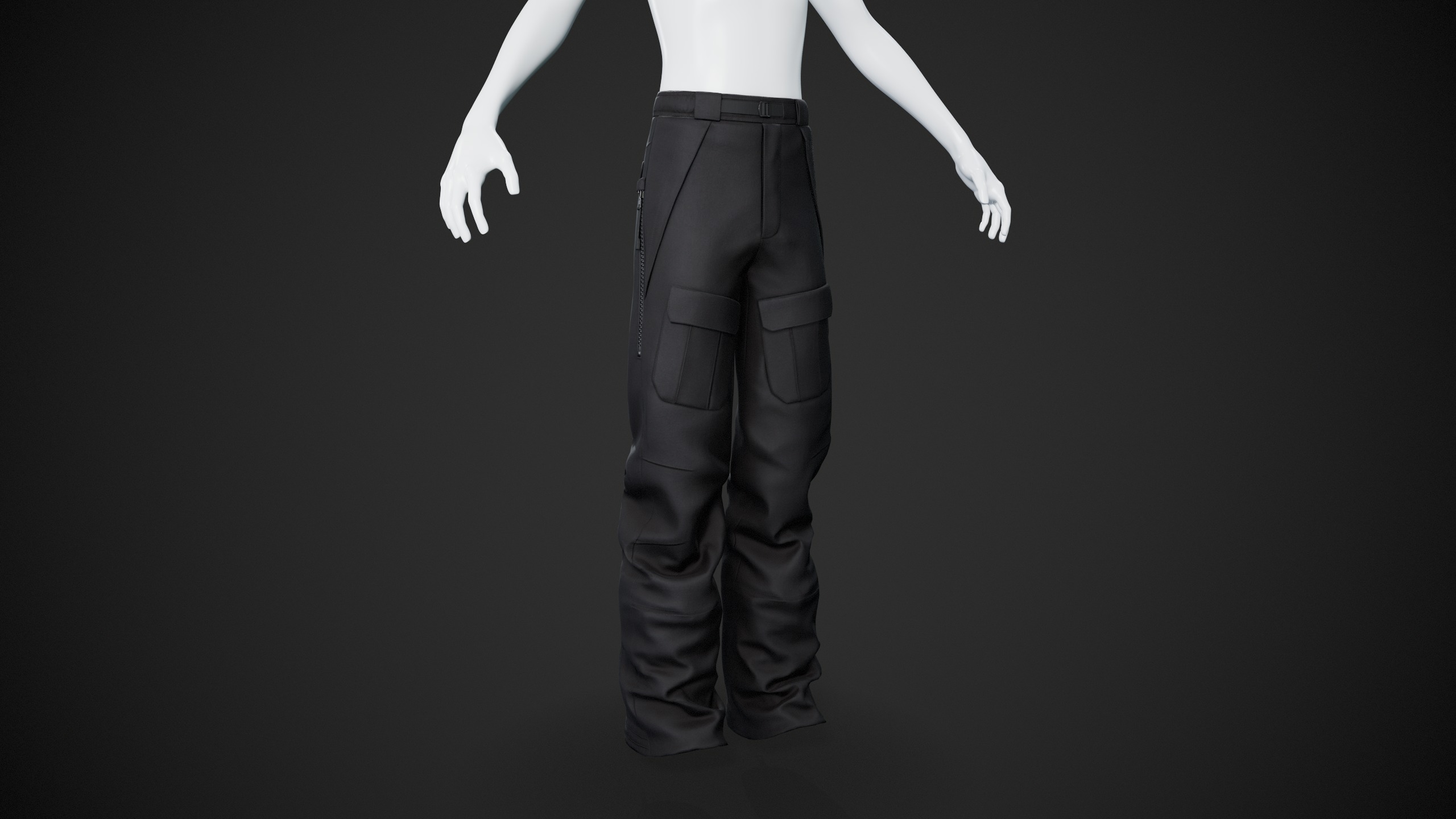 Black Snowboard Pants Style 3 Low-poly 3D model_2