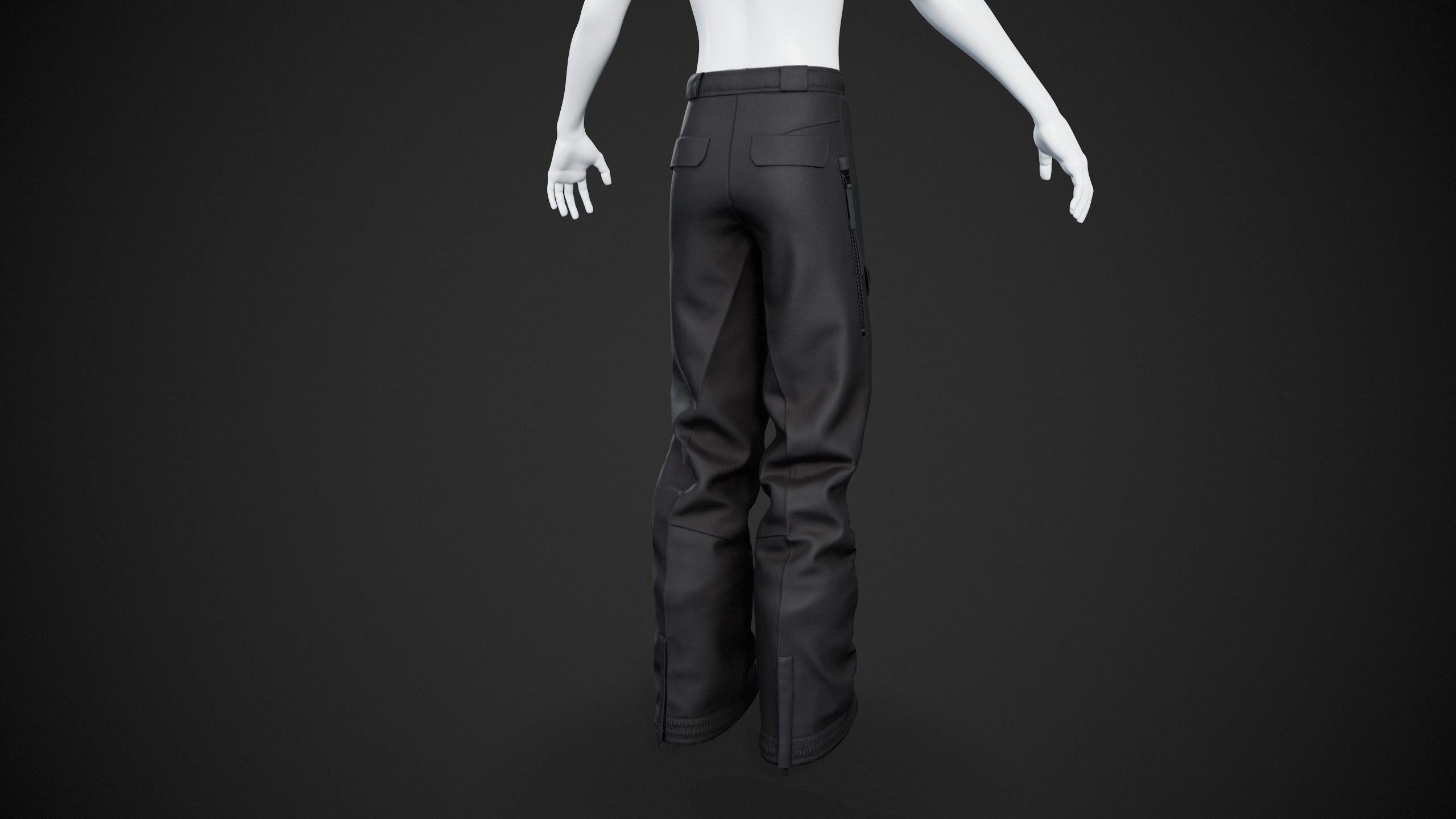 Black Snowboard Pants Style 3 Low-poly 3D model_3