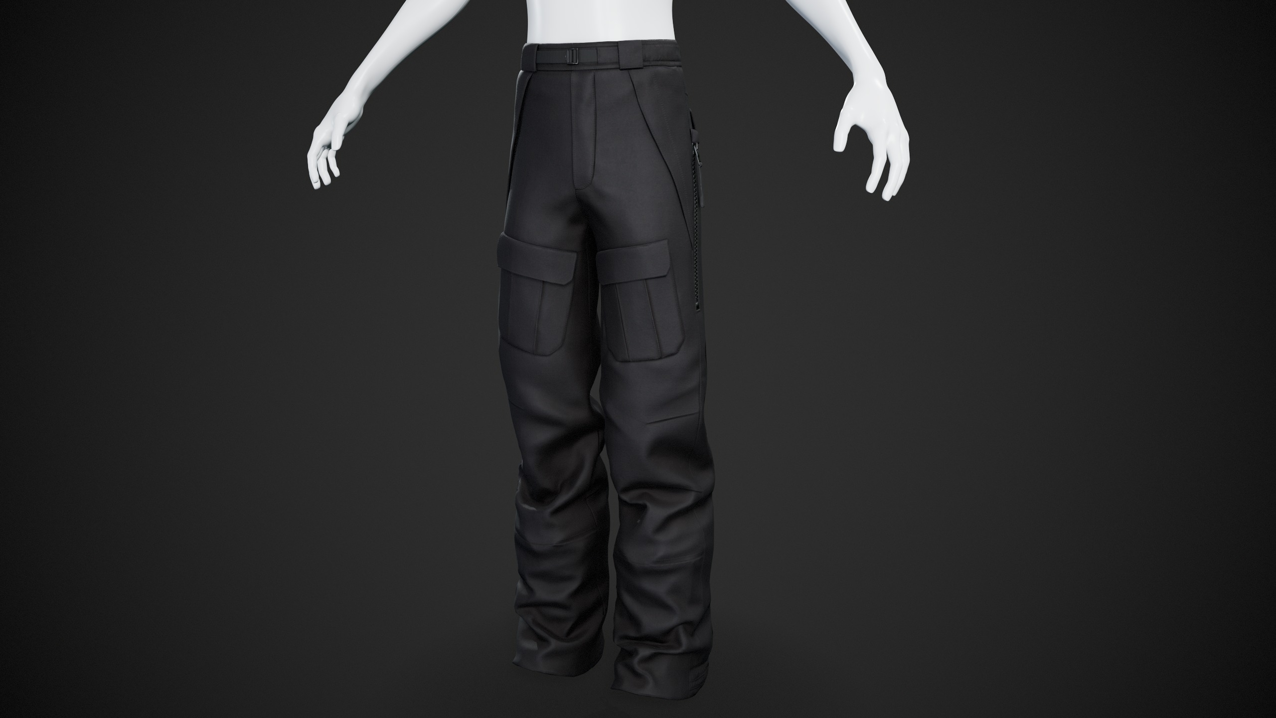 Black Snowboard Pants Style 3 Low-poly 3D model_1