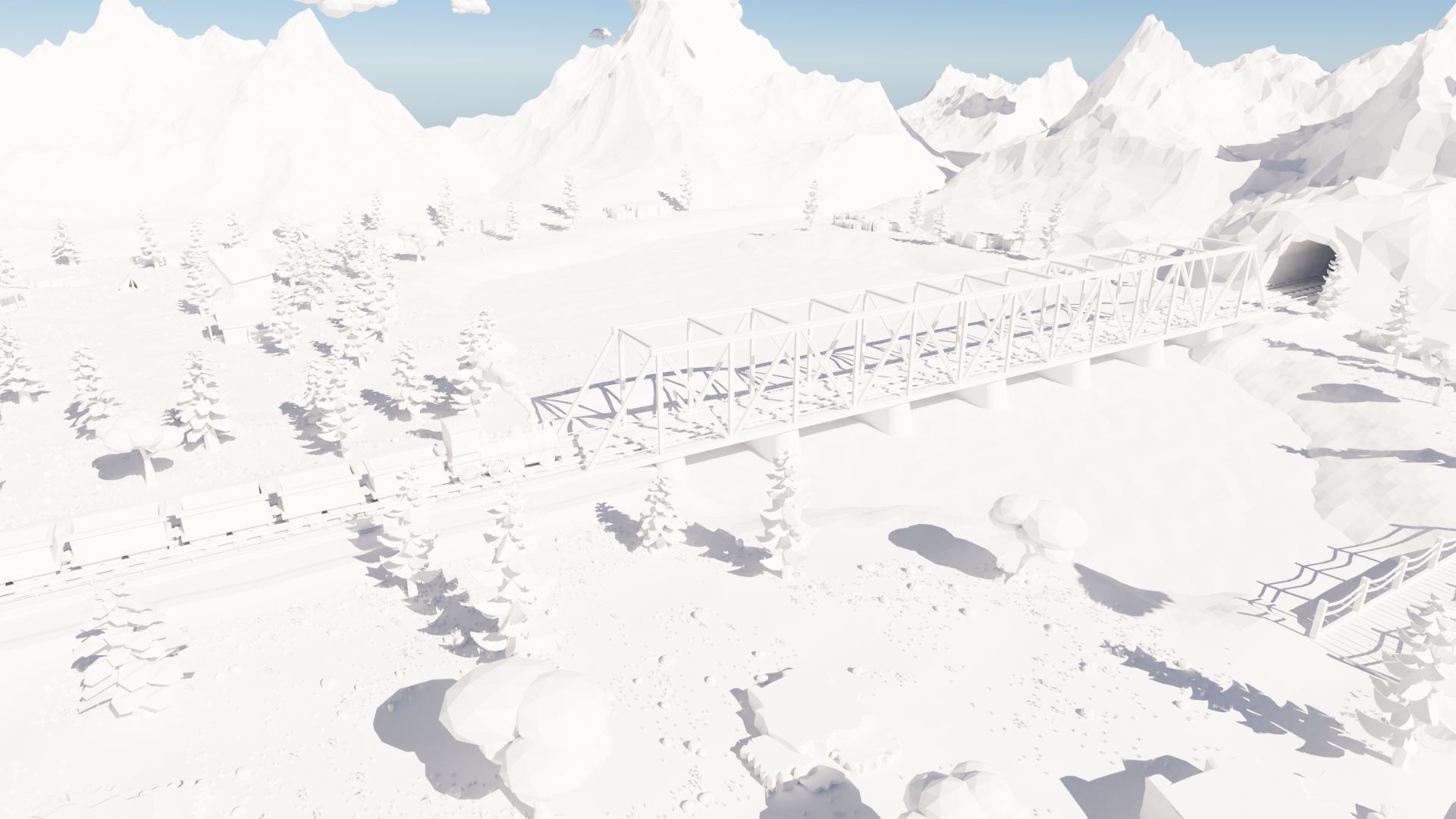 Mountain Village With Train 3D model_70
