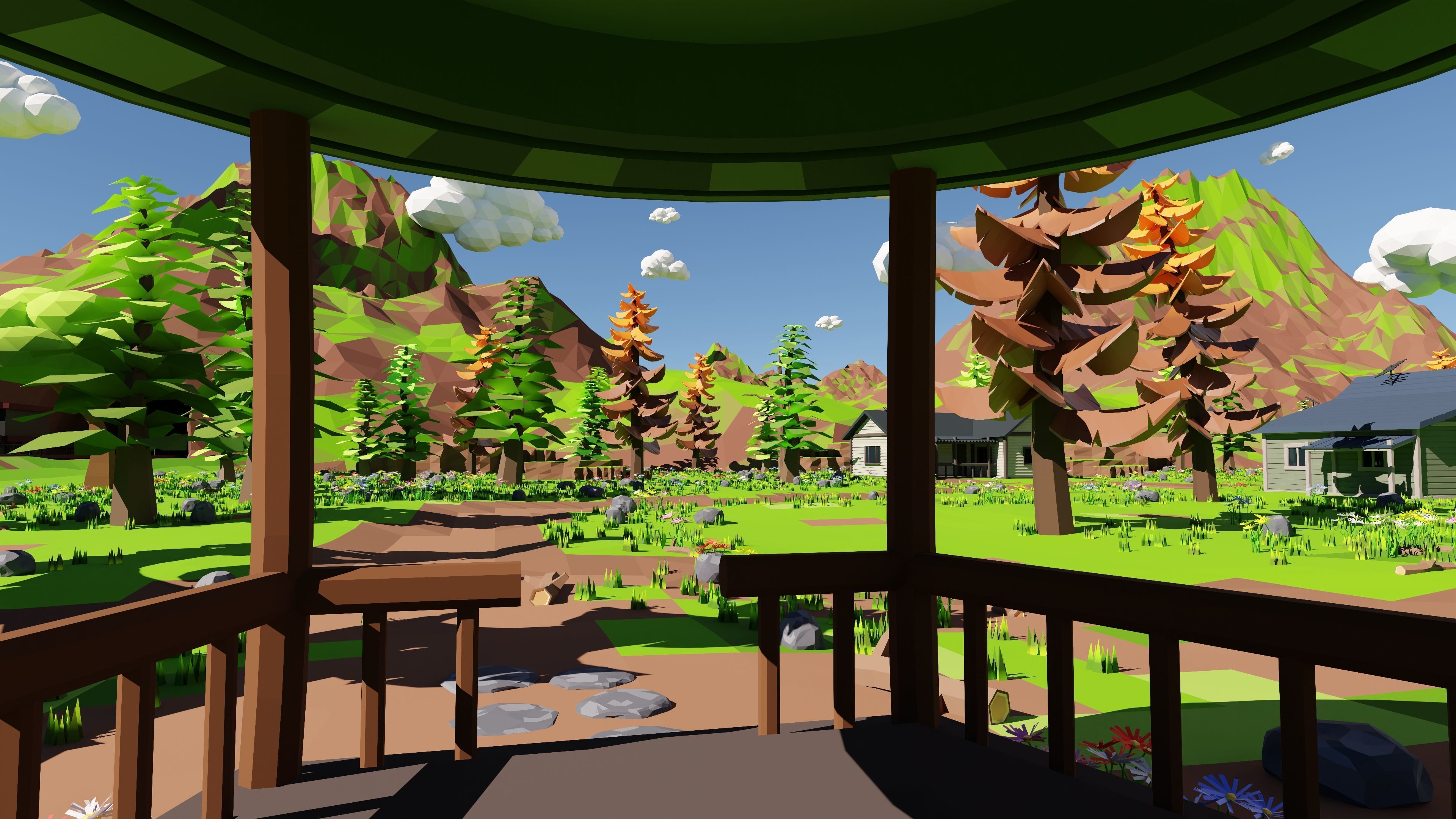 Mountain Village With Train 3D model_40