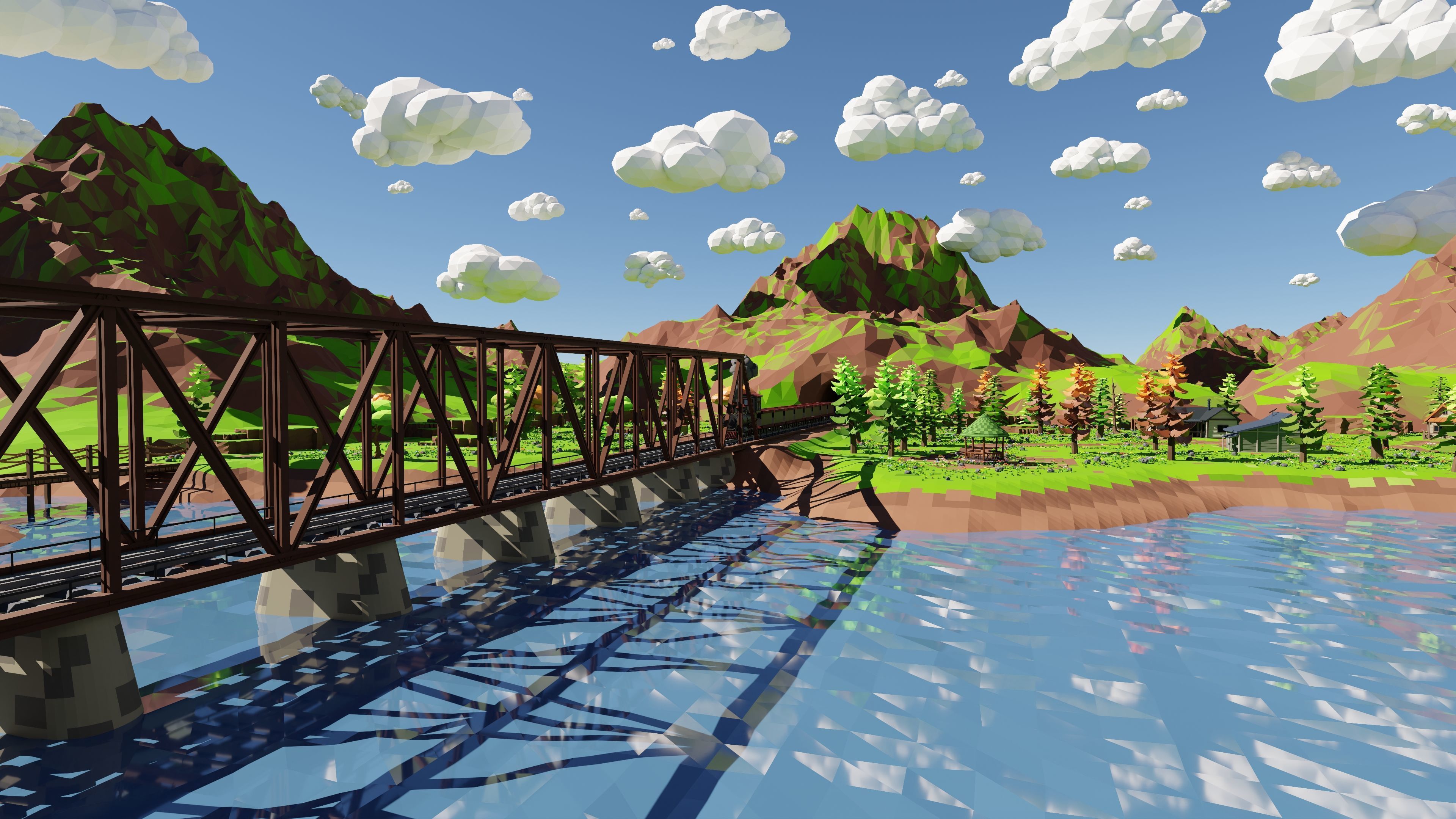 Mountain Village With Train 3D model_19