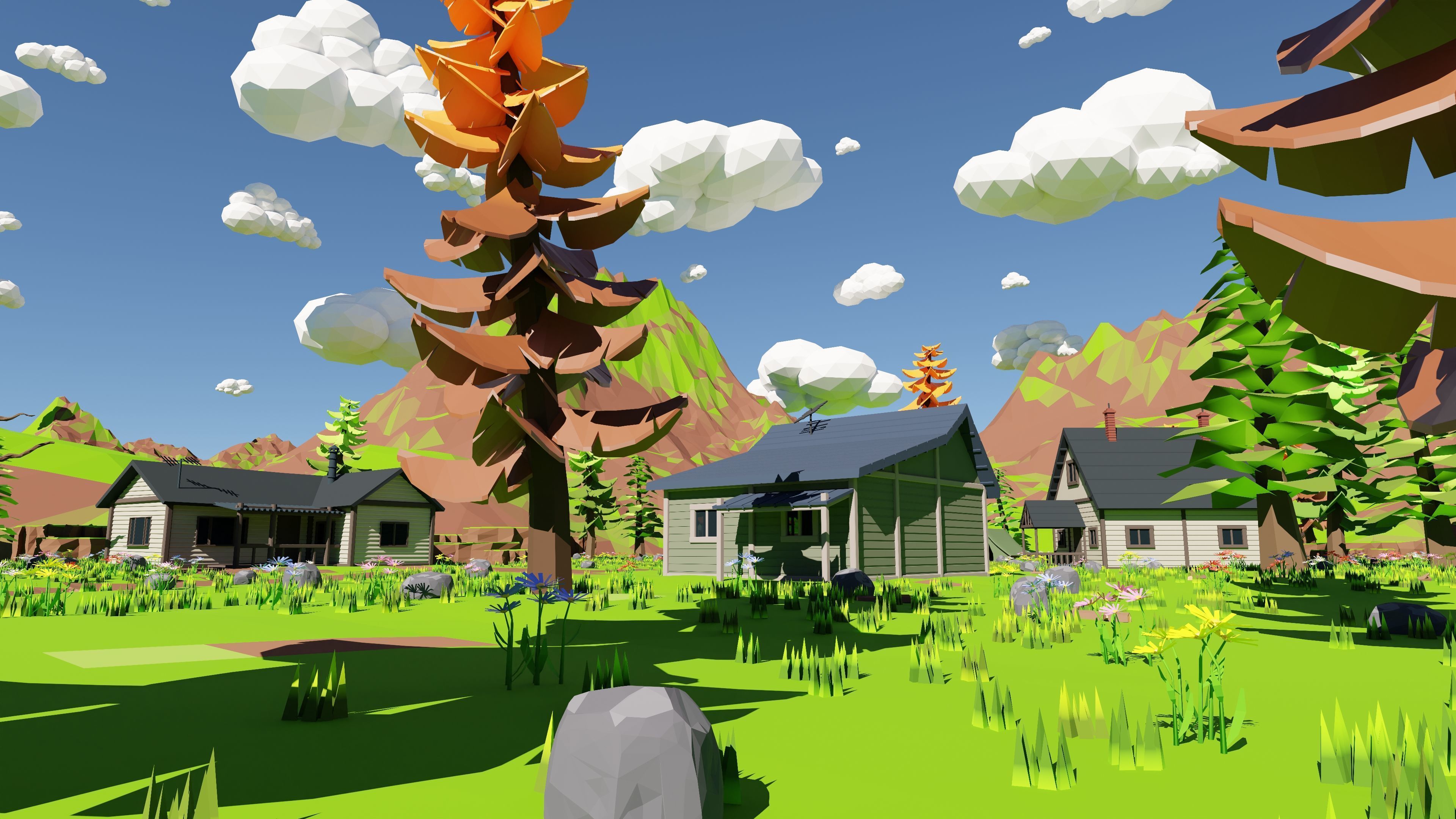 Mountain Village With Train 3D model_50