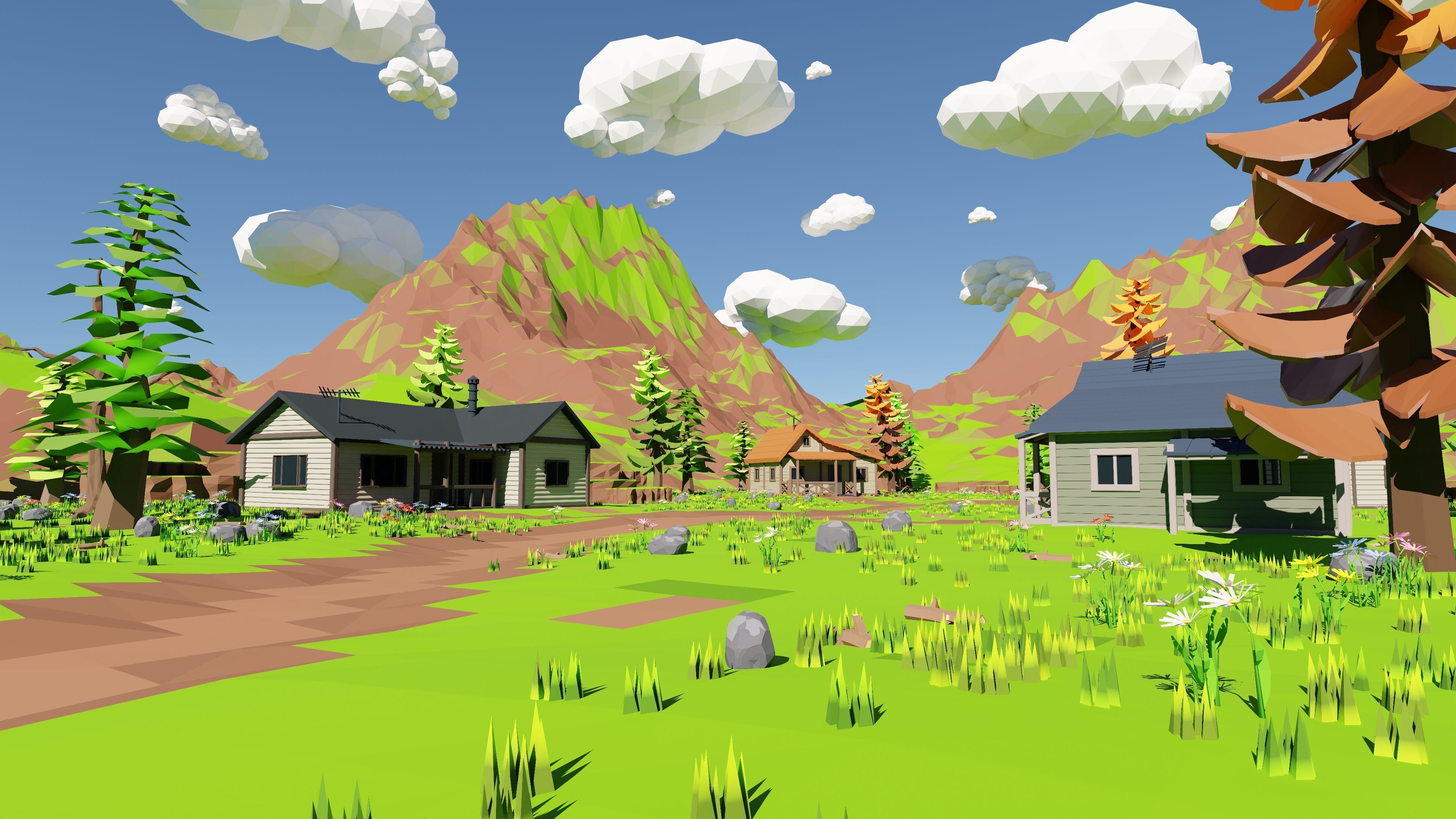 Mountain Village With Train 3D model_53