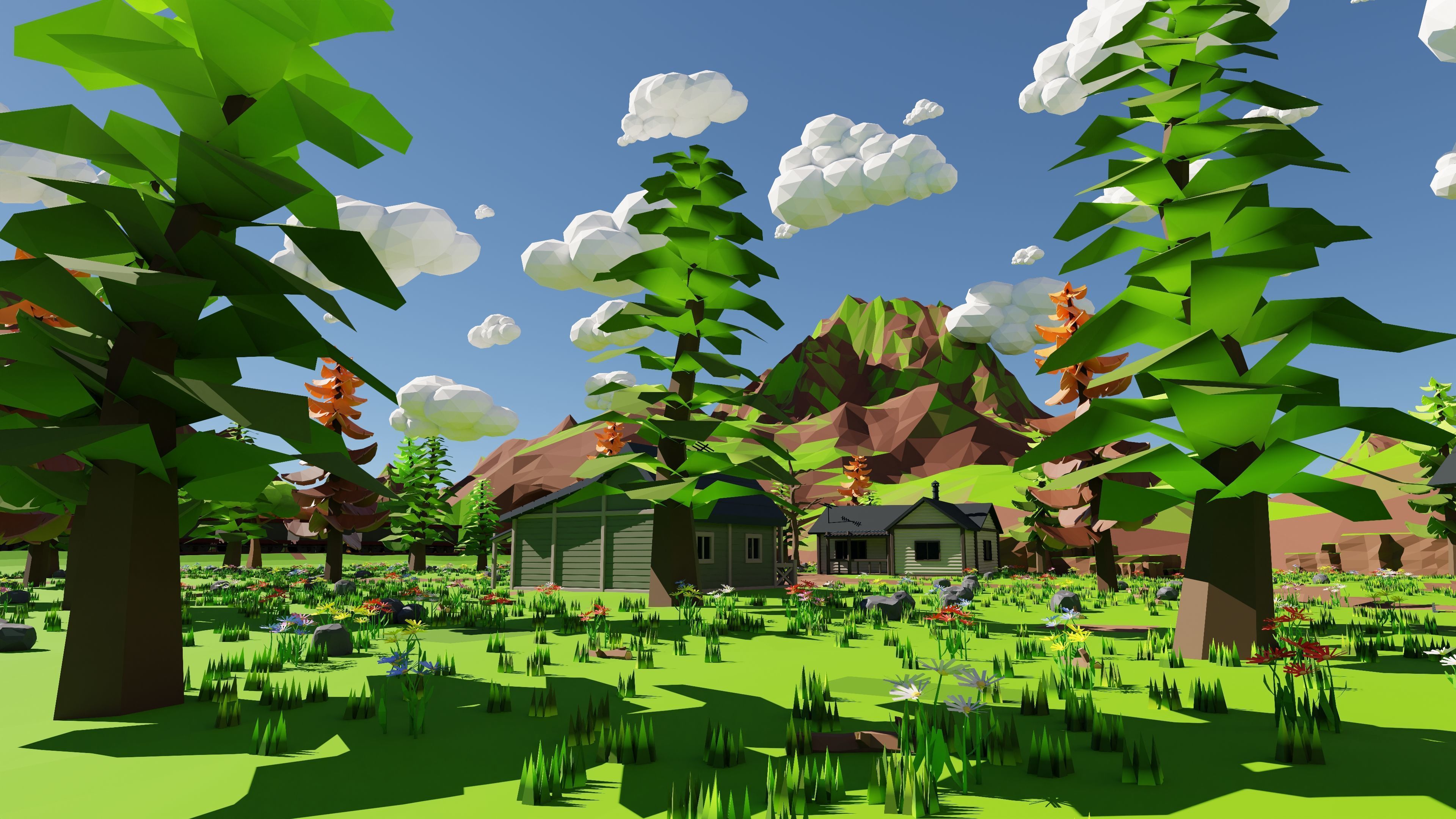 Mountain Village With Train 3D model_46