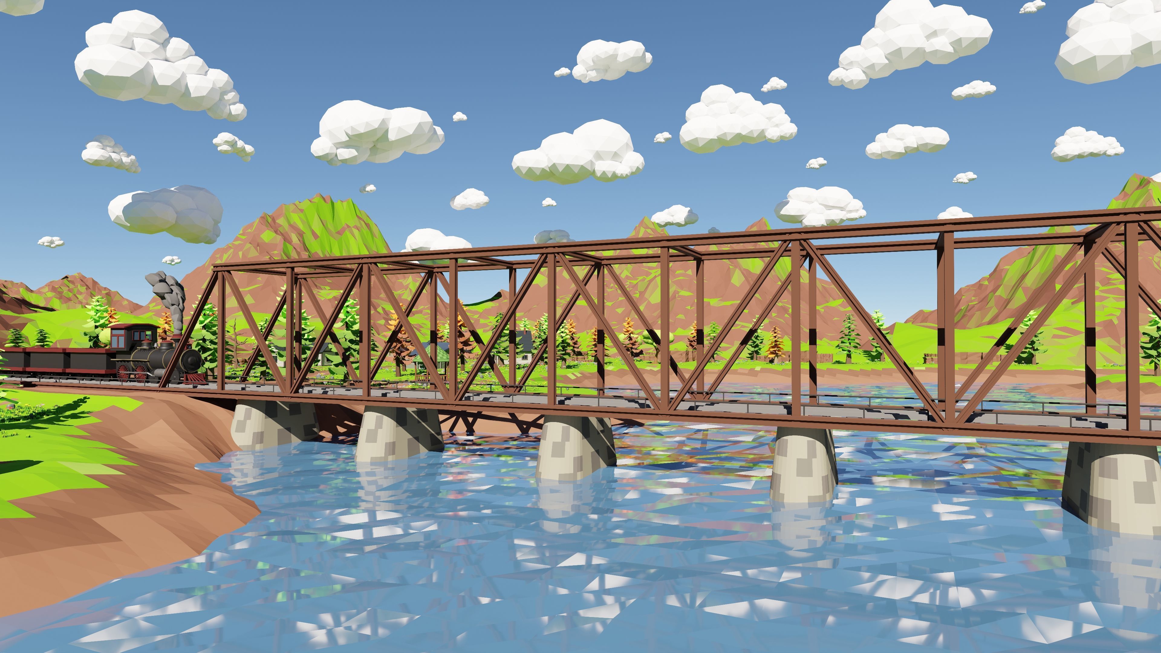 Mountain Village With Train 3D model_57