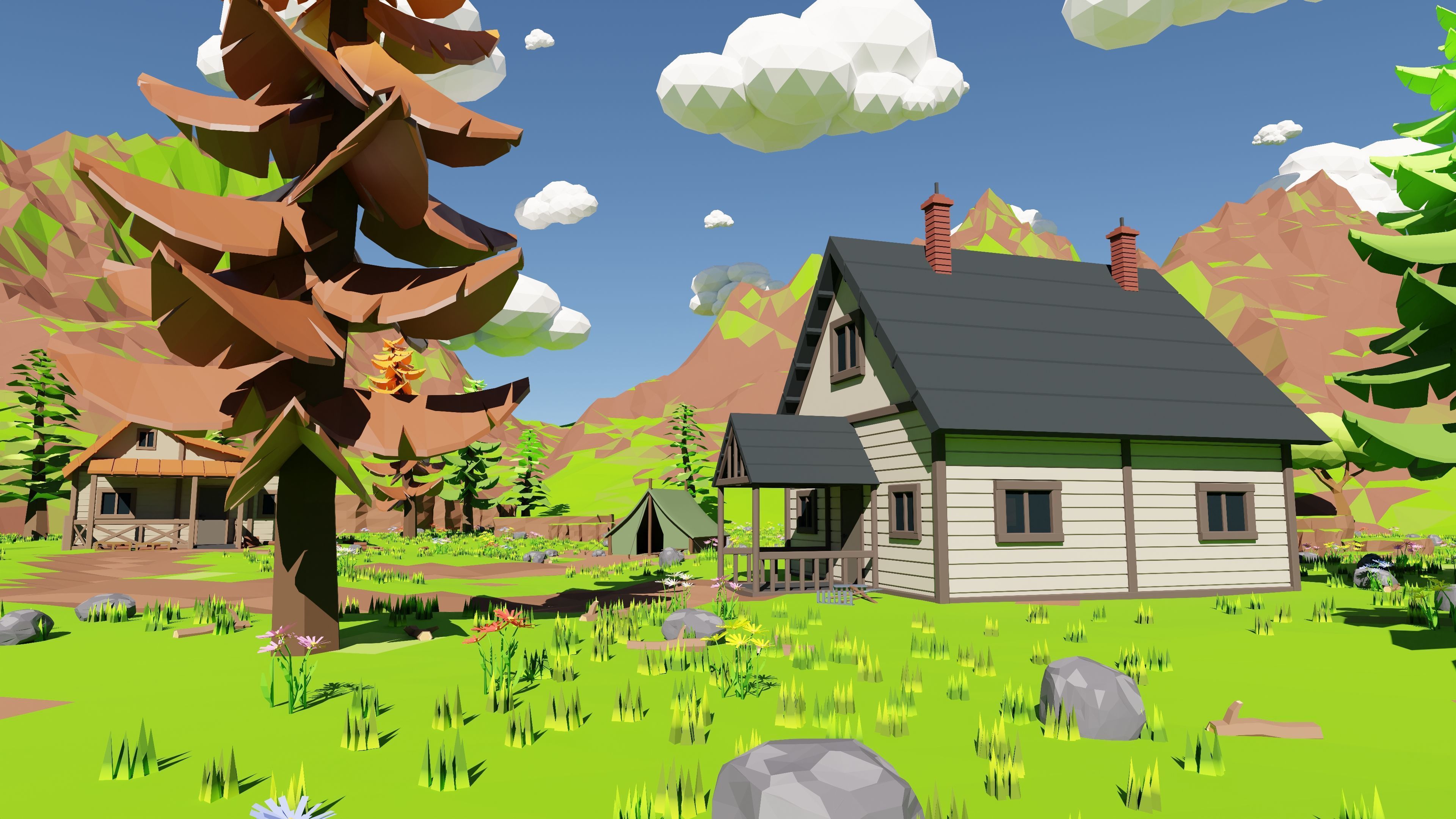 Mountain Village With Train 3D model_49