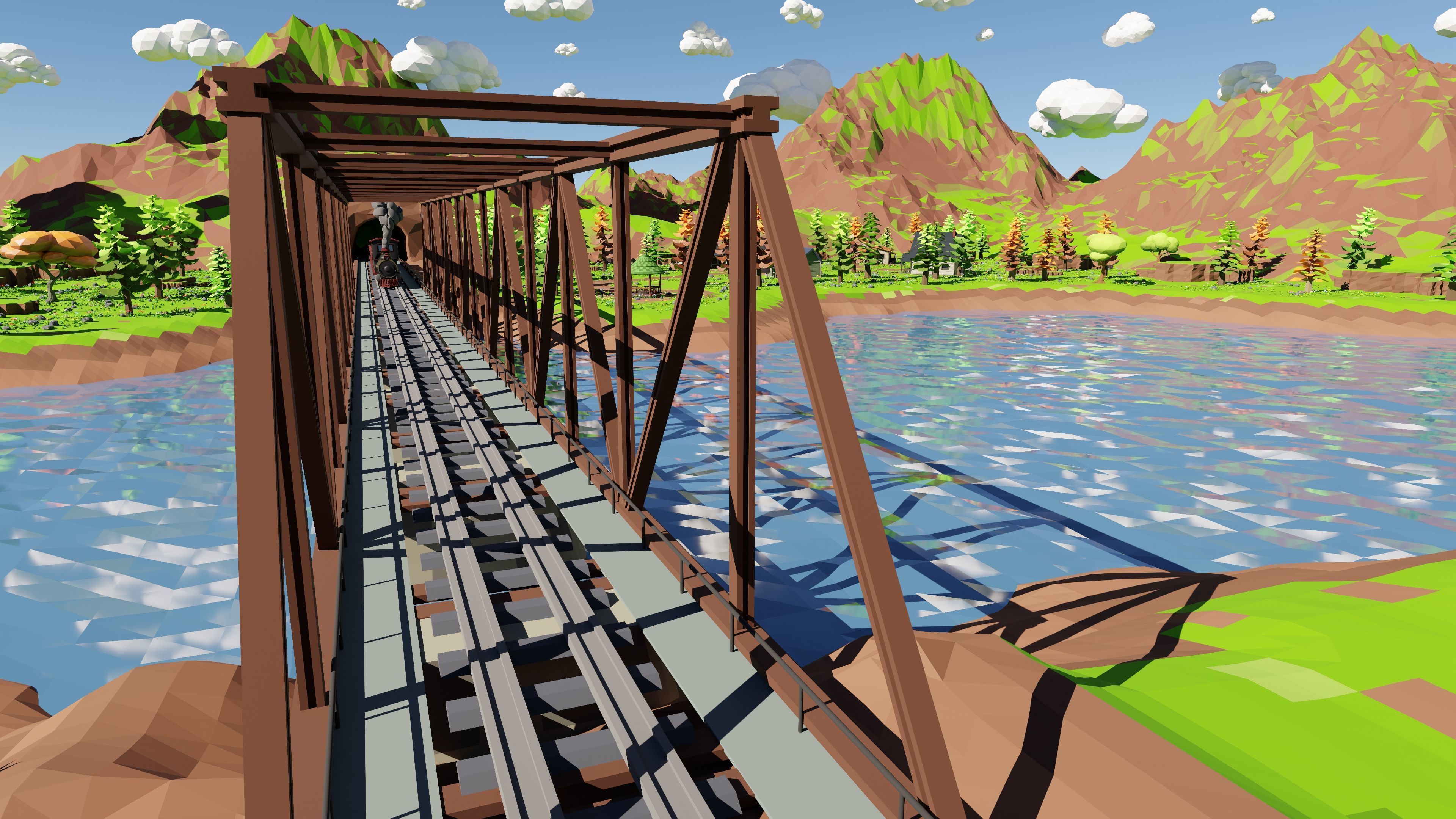 Mountain Village With Train 3D model_41