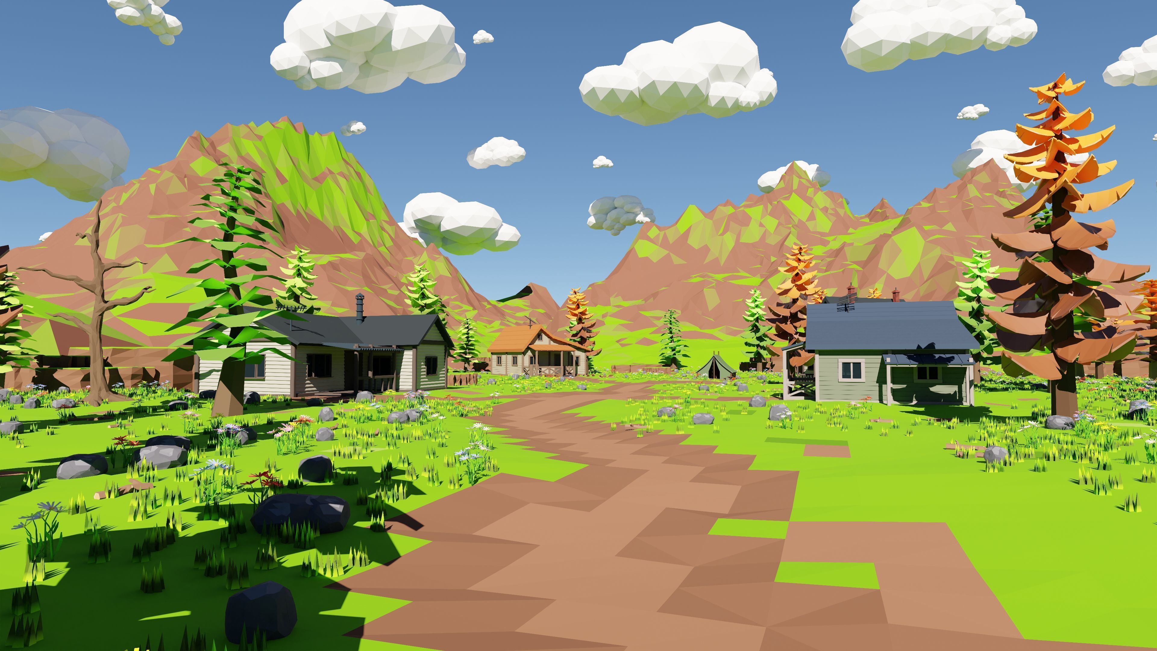 Mountain Village With Train 3D model_63