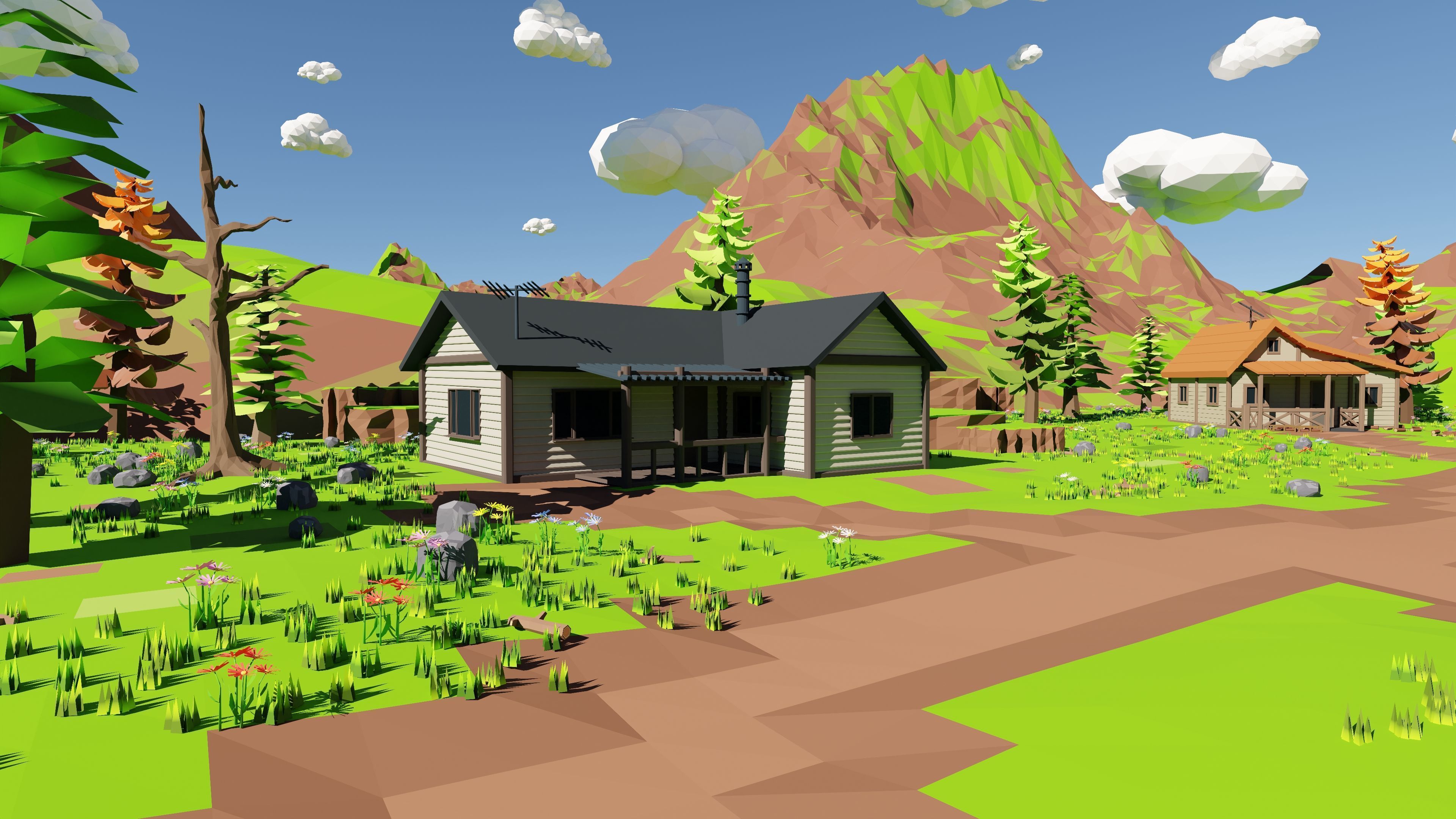Mountain Village With Train 3D model_8