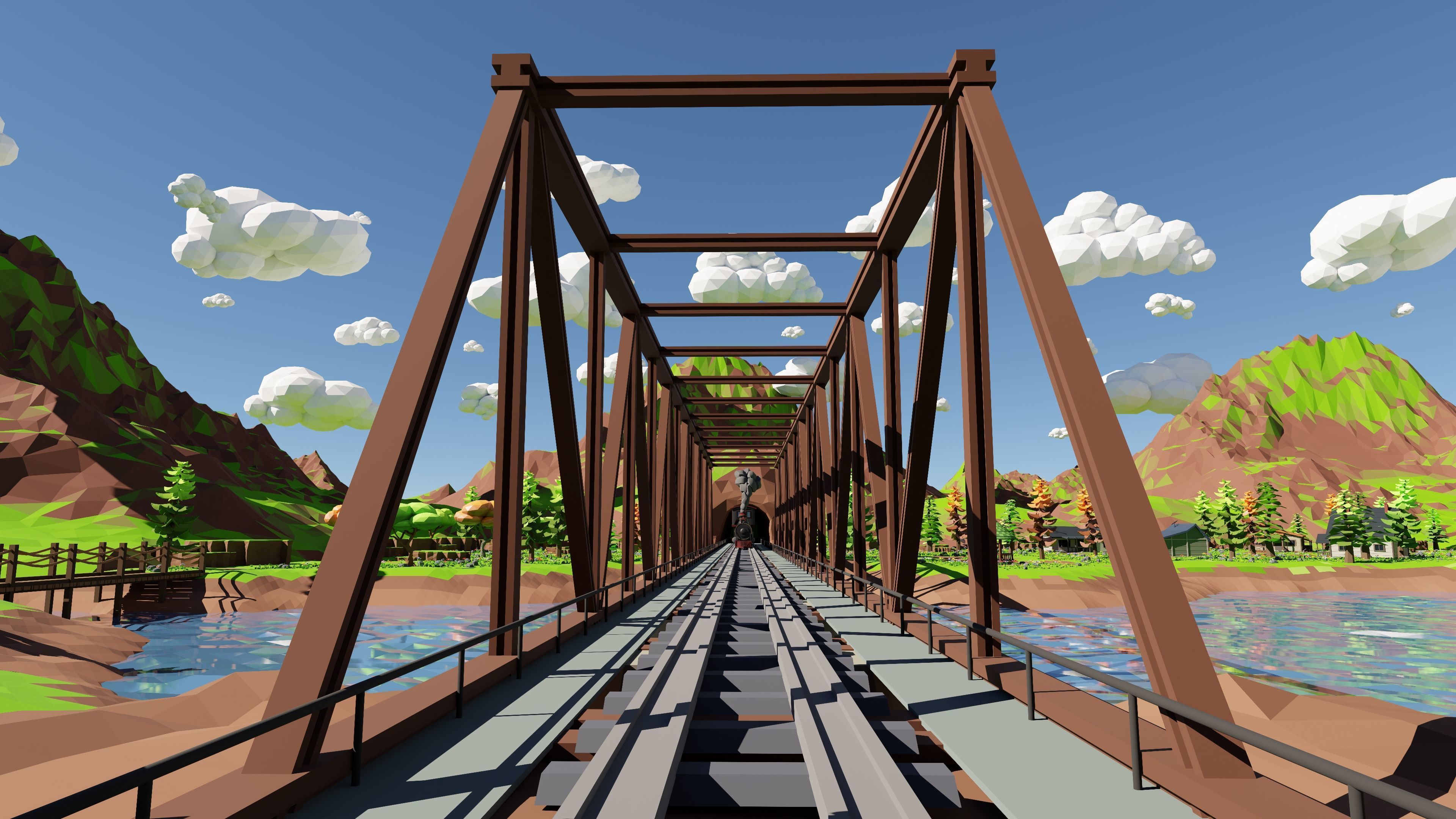 Mountain Village With Train 3D model_36