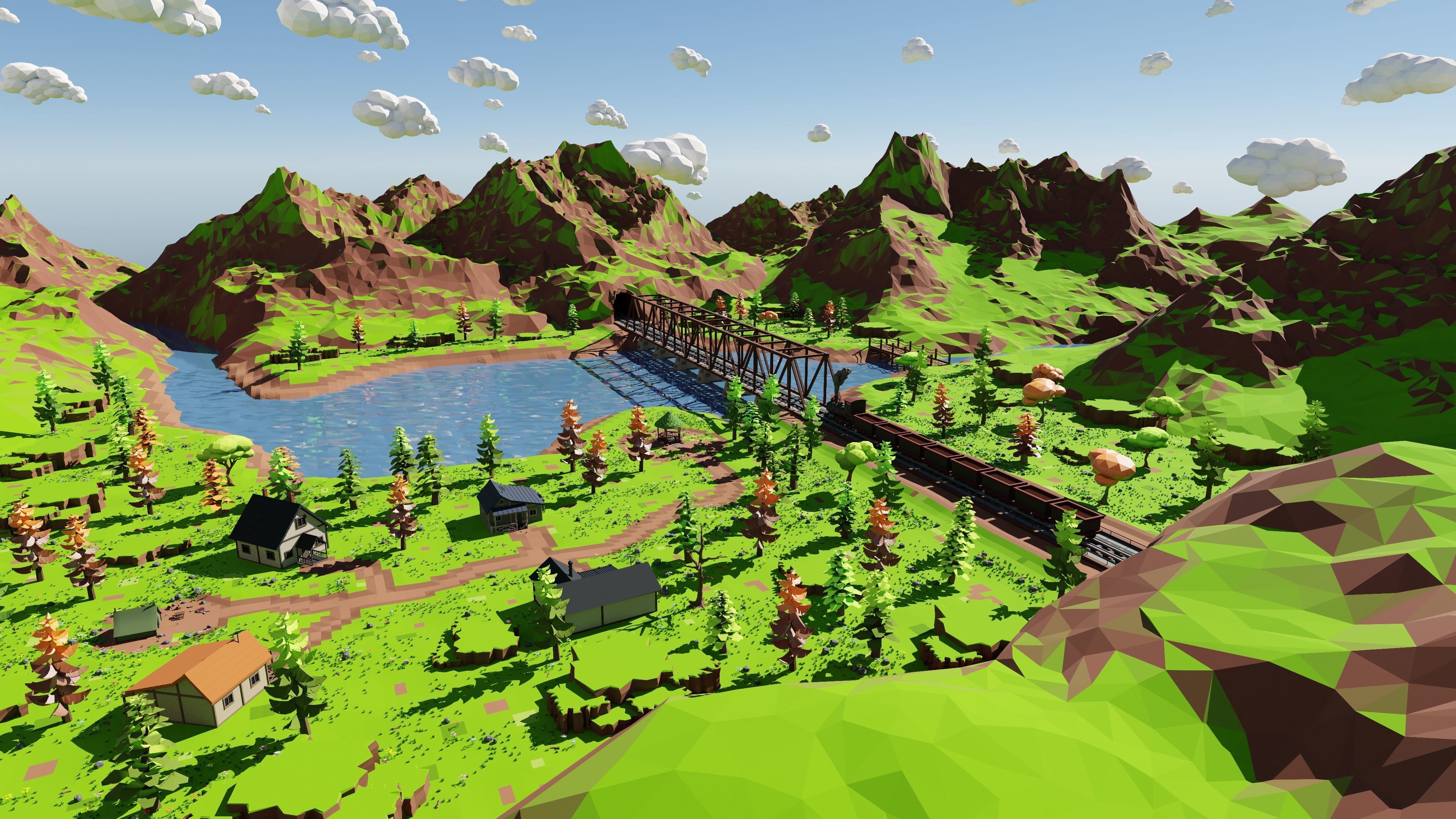 Mountain Village With Train 3D model_45