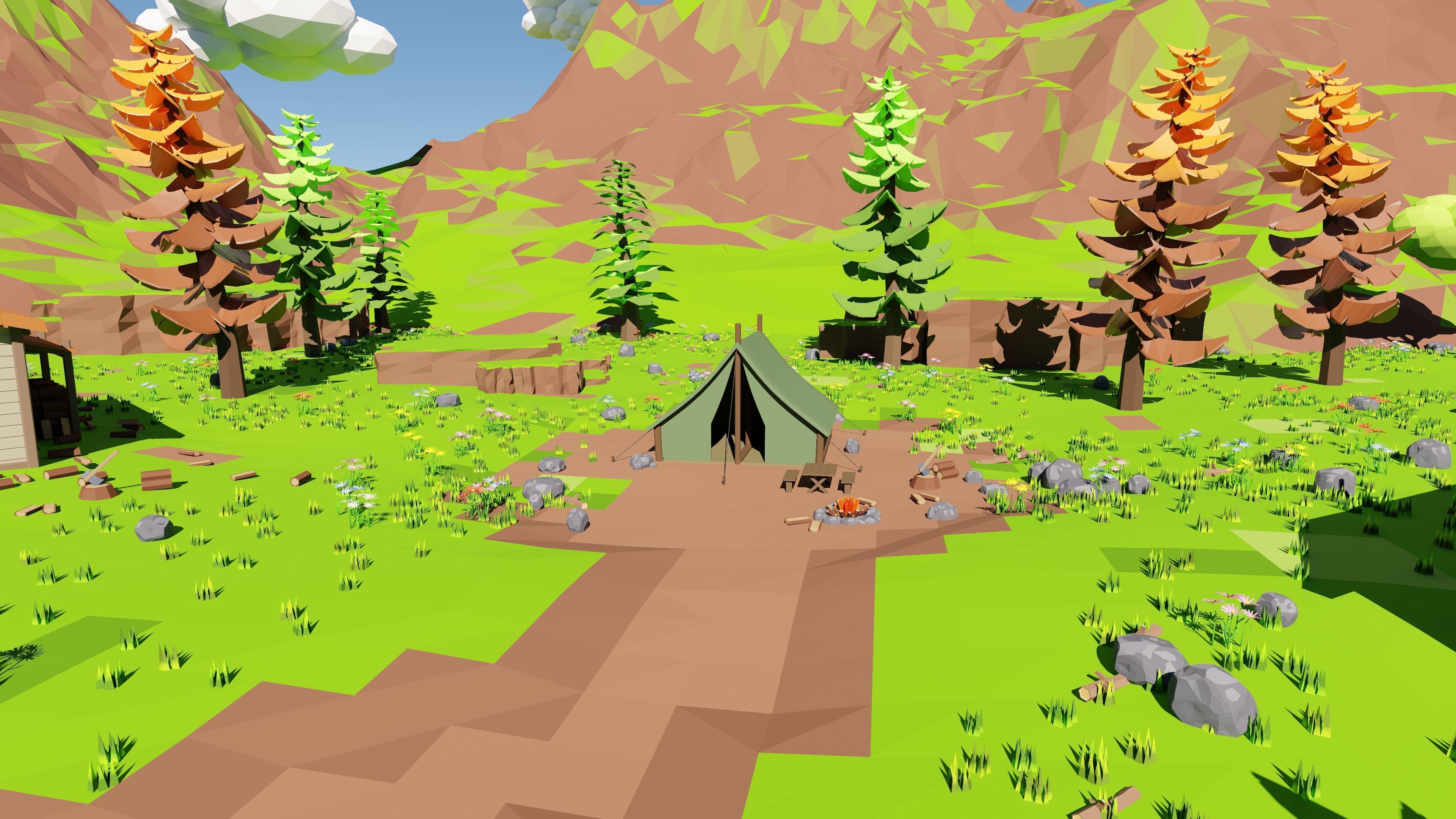 Mountain Village With Train 3D model_48