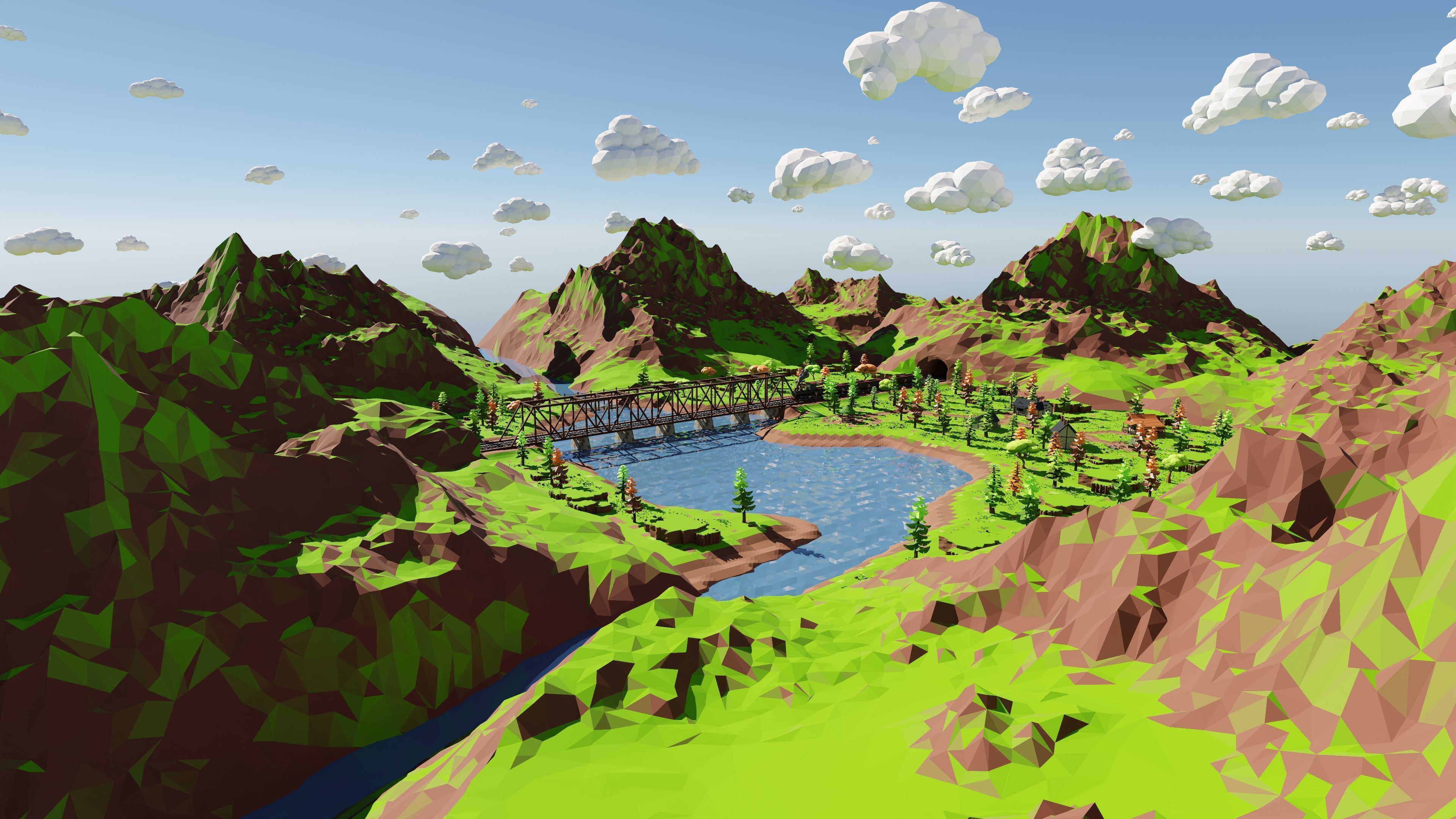 Mountain Village With Train 3D model_34