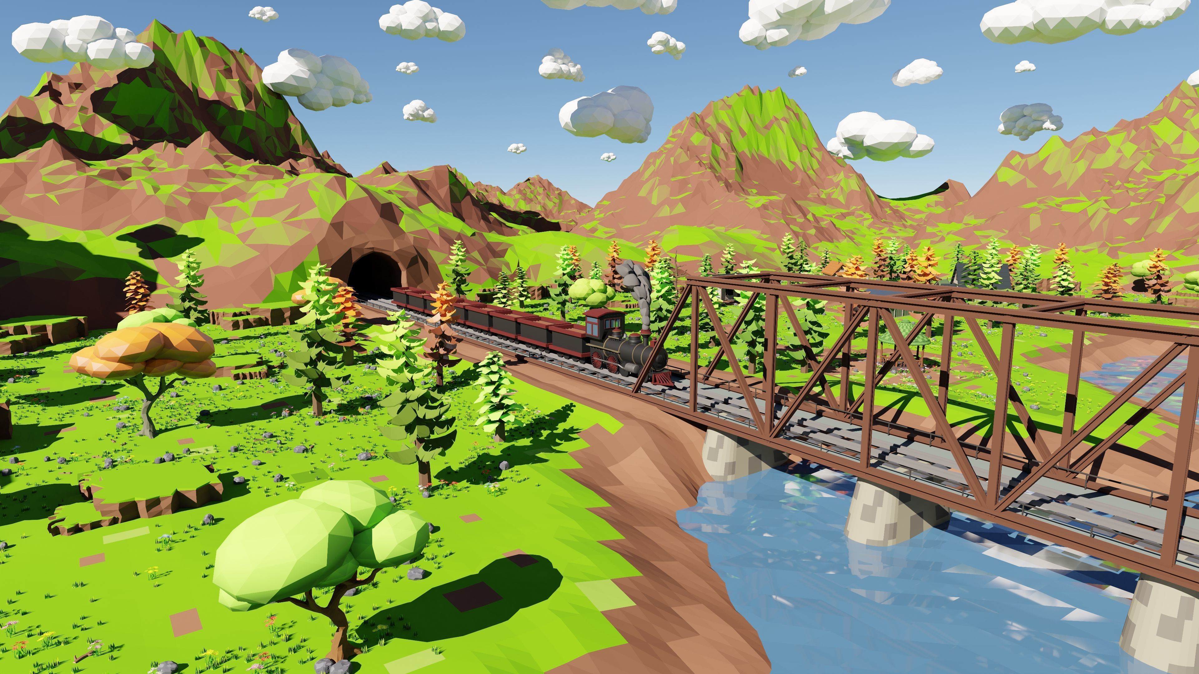 Mountain Village With Train 3D model_62