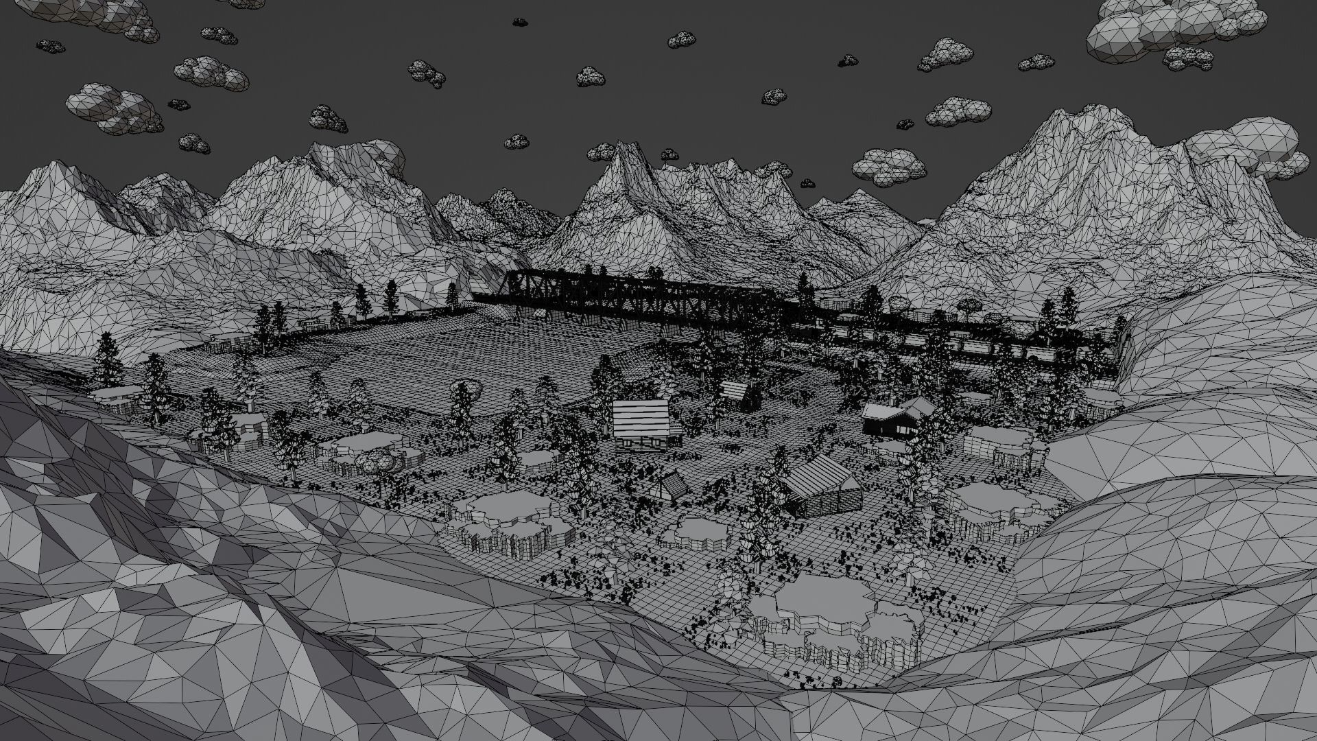 Mountain Village With Train 3D model_67