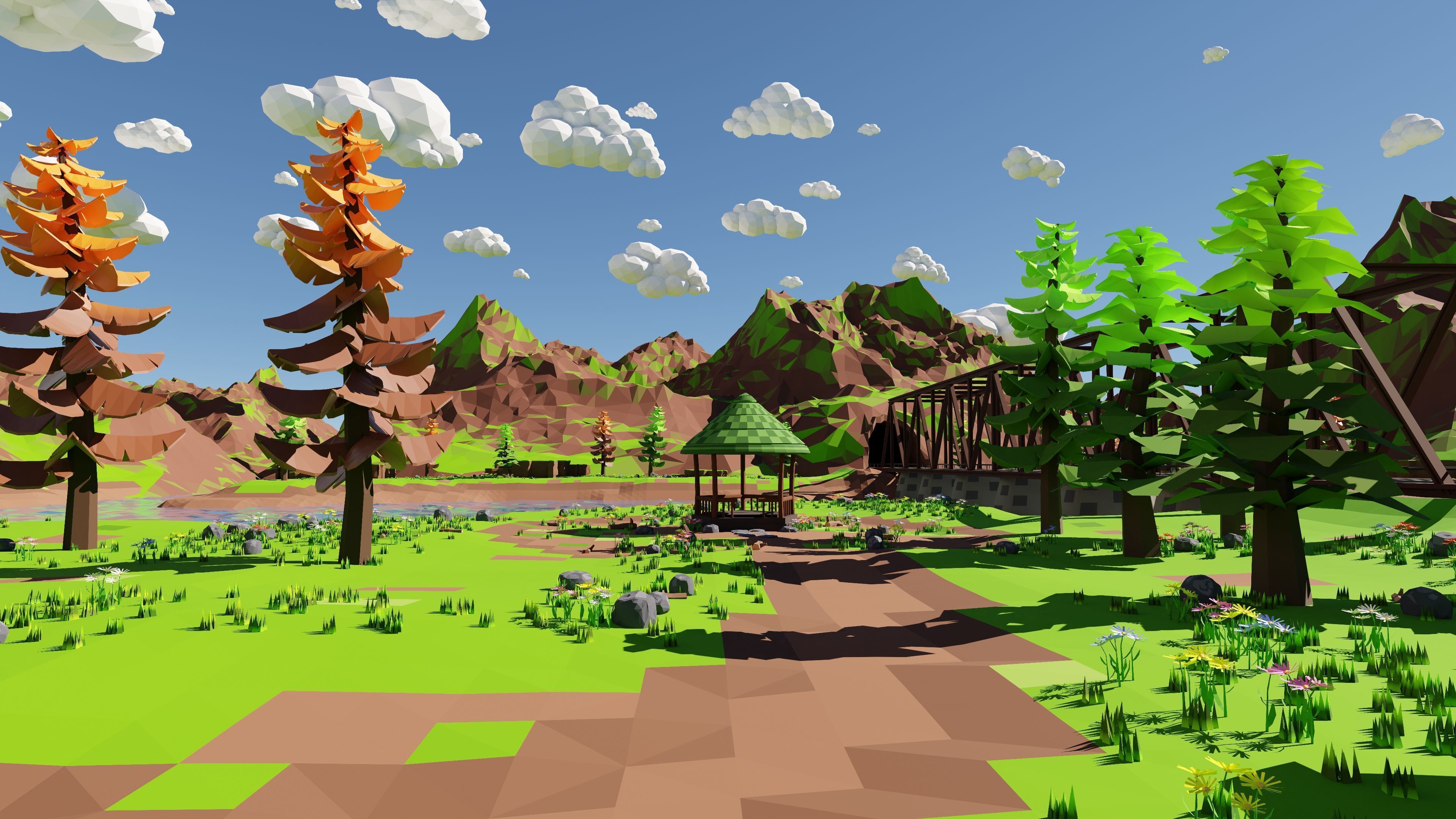 Mountain Village With Train 3D model_38