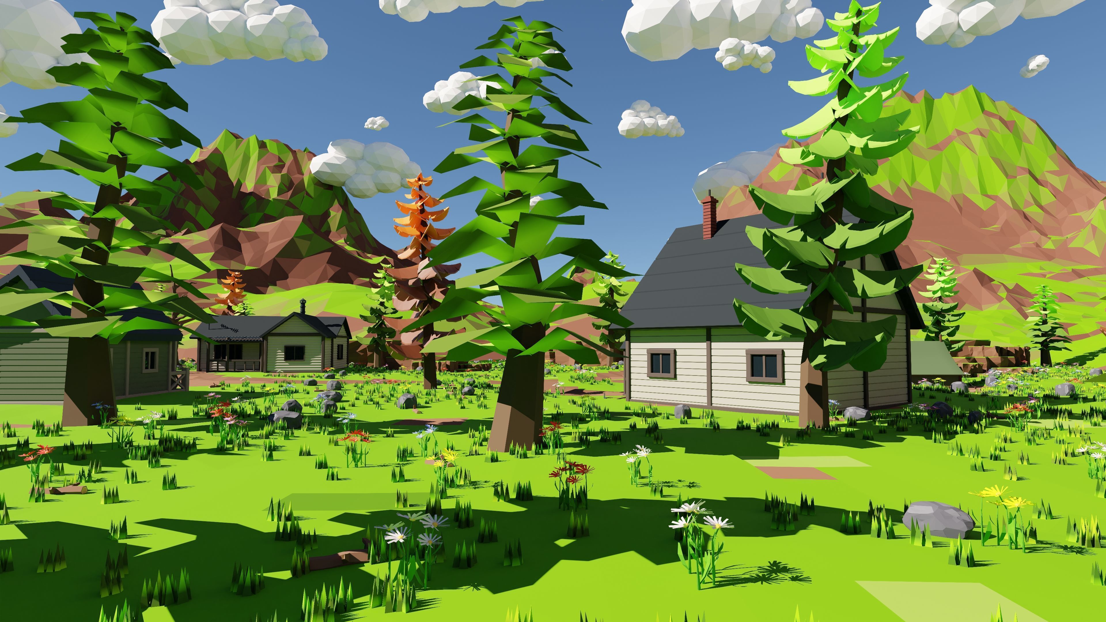 Mountain Village With Train 3D model_47