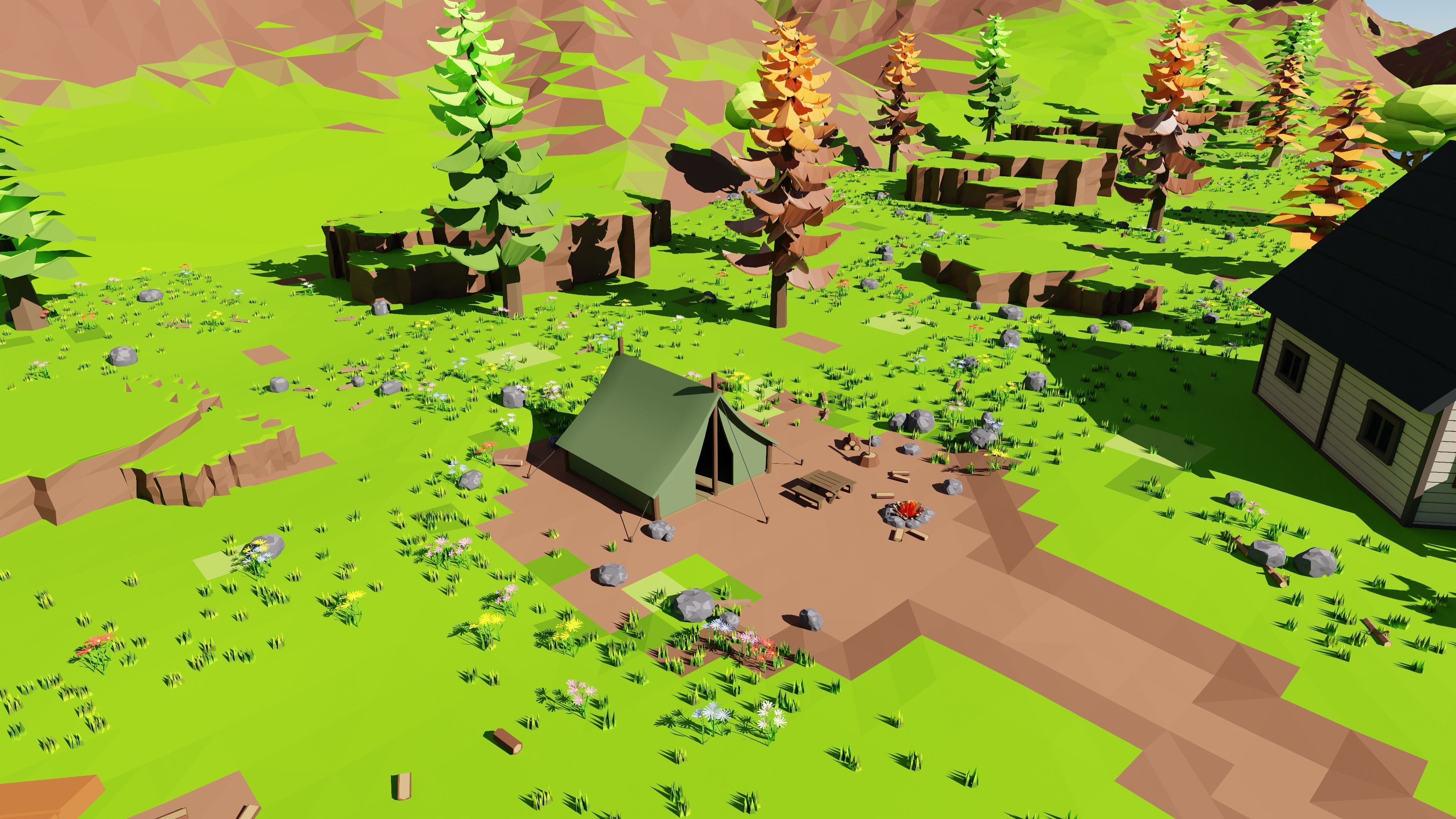 Mountain Village With Train 3D model_58