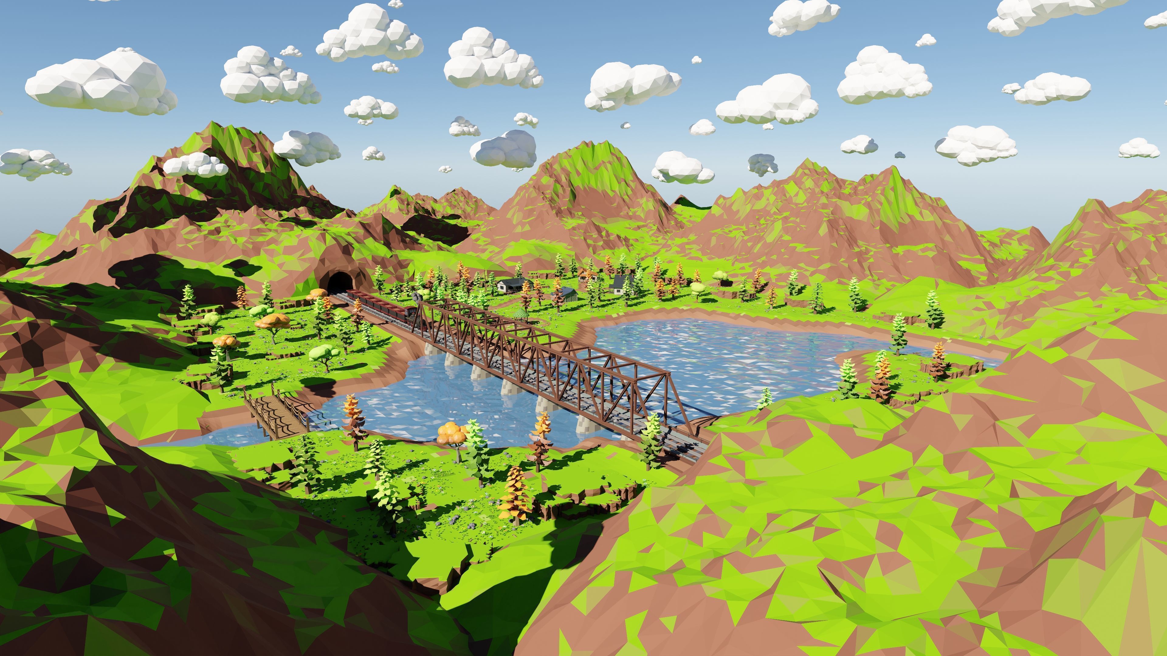 Mountain Village With Train 3D model_66