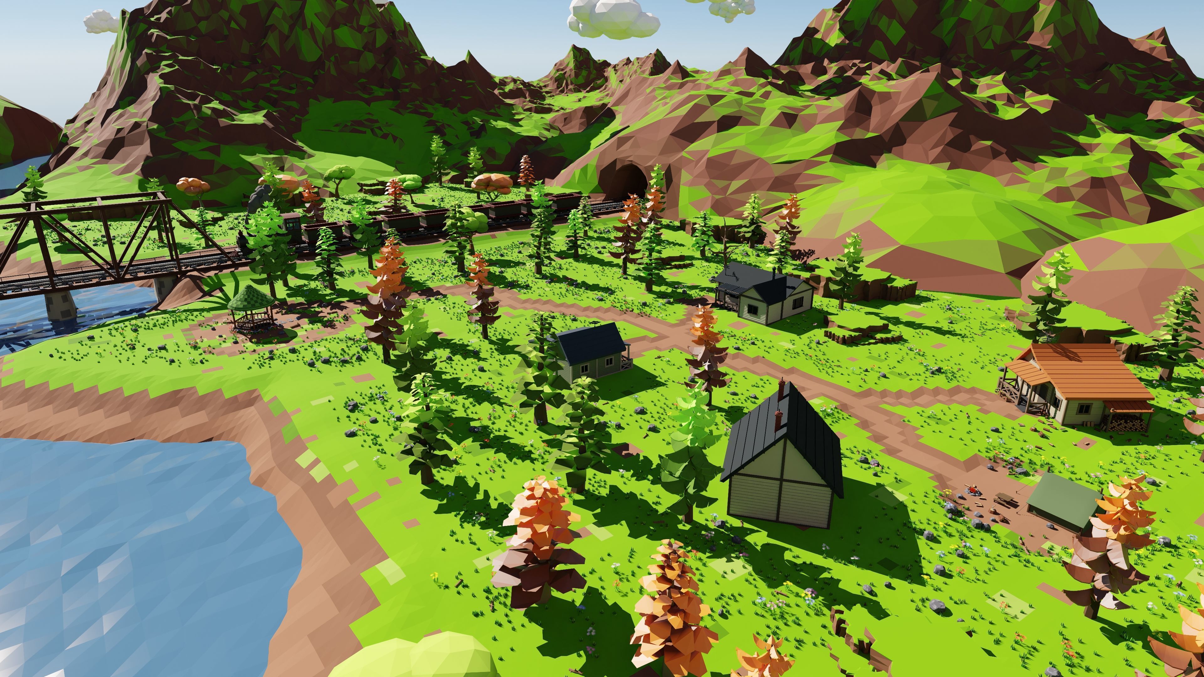 Mountain Village With Train 3D model_39