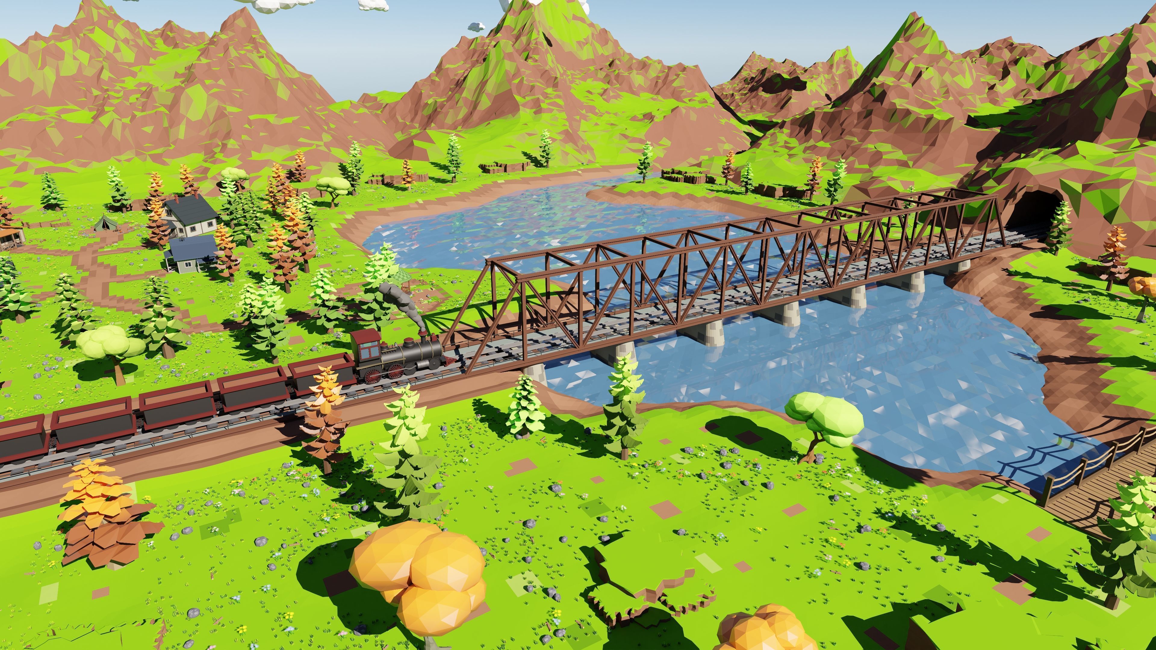 Mountain Village With Train 3D model_65